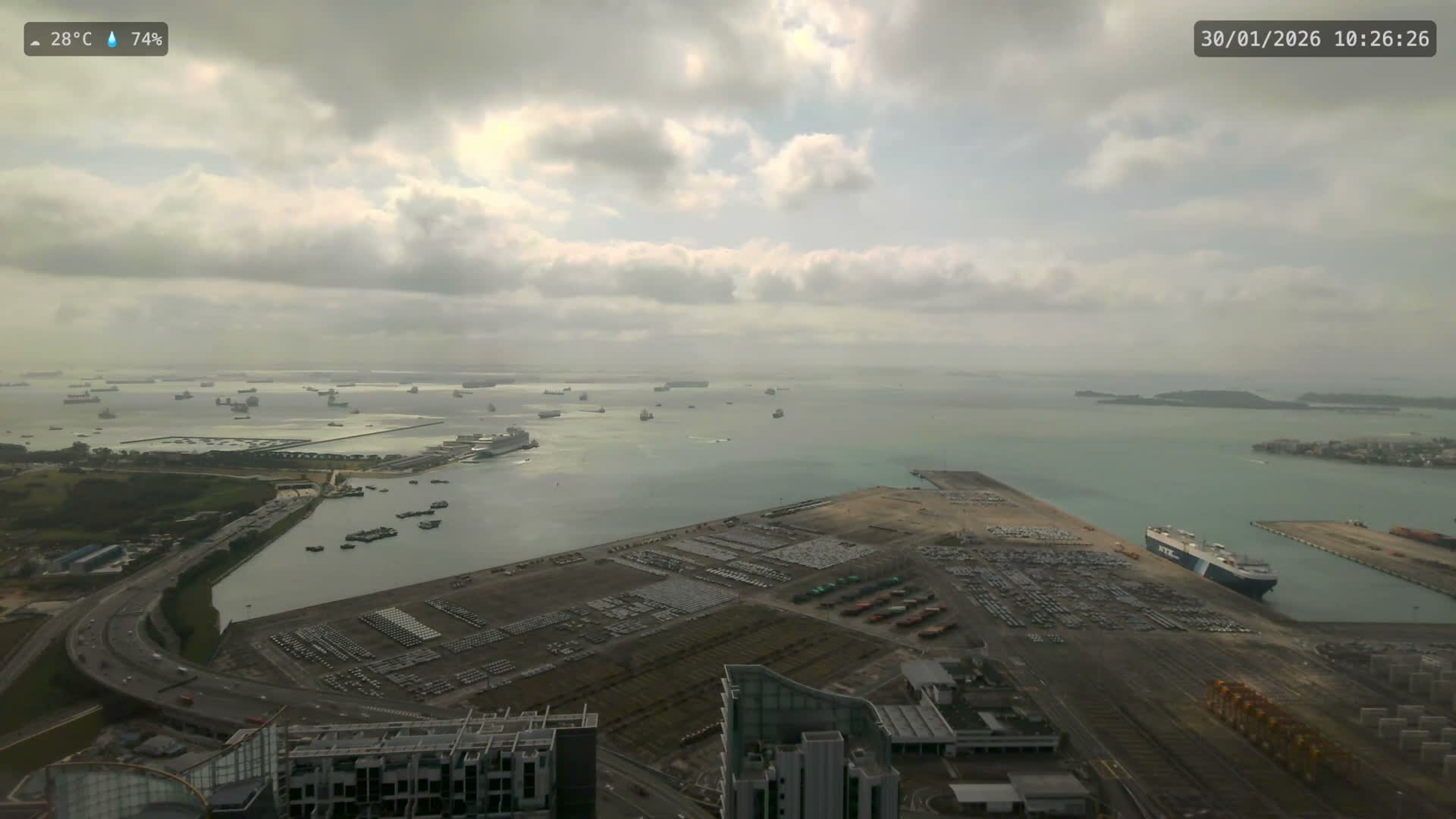 Singapore, Tanjong Pagar Port Terminal & Singapore Strait Skyline Live Cam - Tanjong Pagar, Downtown Core, Central, Area, Central Singapore, Singapore