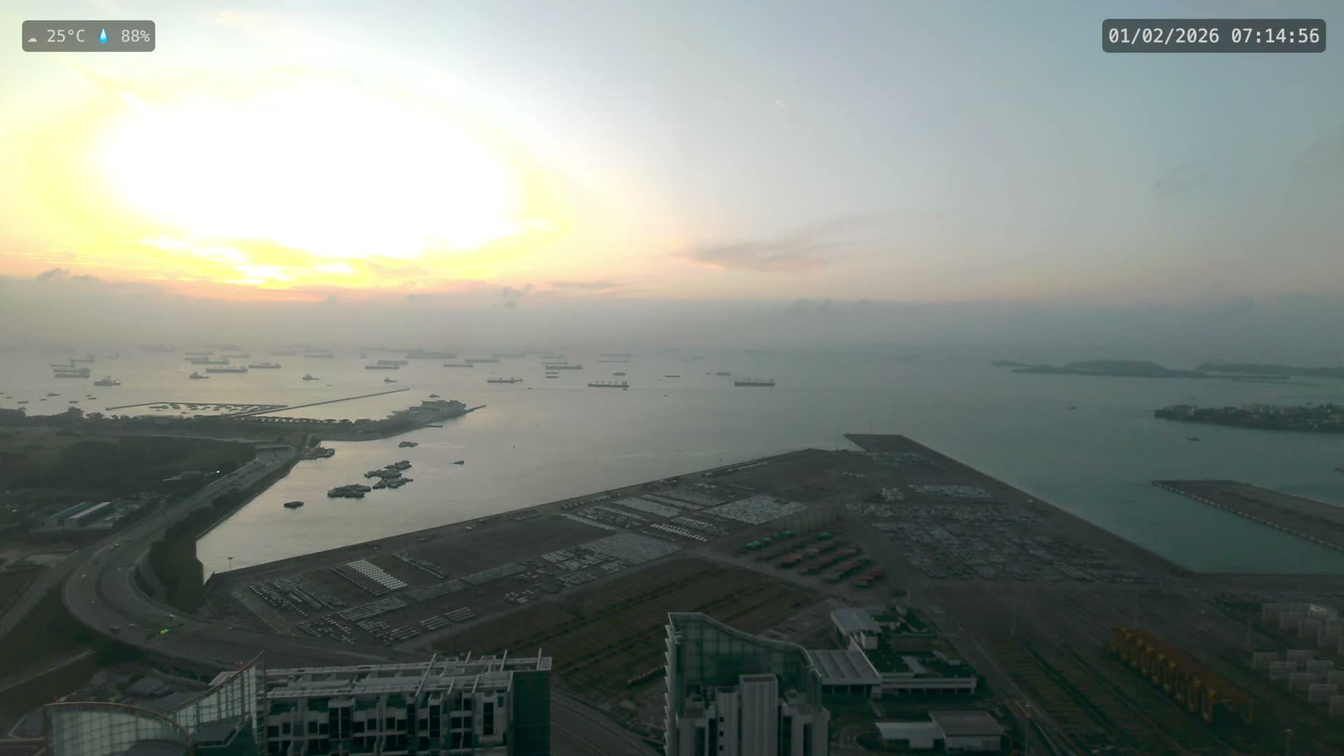 Singapore, Tanjong Pagar Port Terminal & Singapore Strait Skyline Live Cam - Tanjong Pagar, Downtown Core, Central, Area, Central Singapore, Singapore