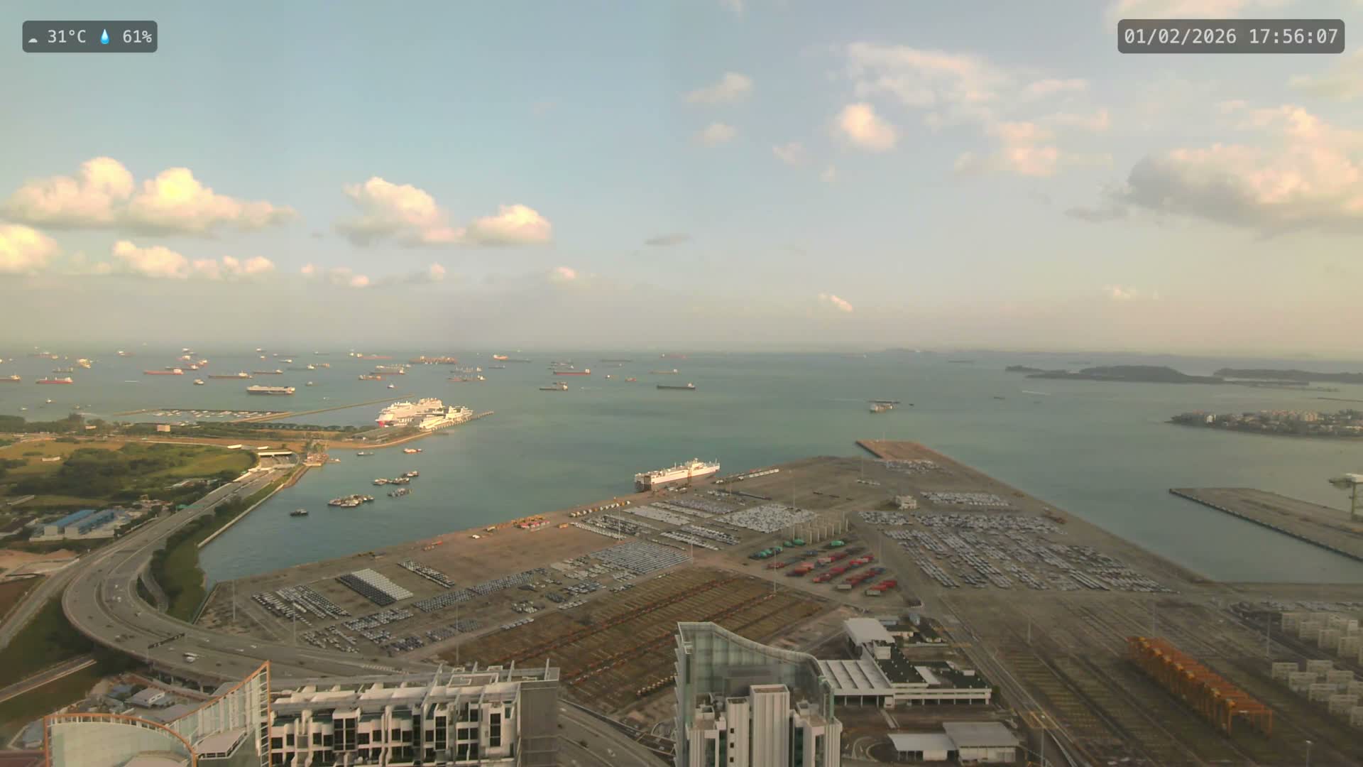 Singapore, Tanjong Pagar Port Terminal & Singapore Strait Skyline Live Cam - Tanjong Pagar, Downtown Core, Central, Area, Central Singapore, Singapore