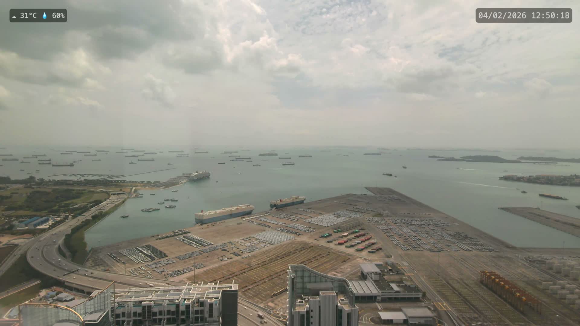 Singapore, Tanjong Pagar Port Terminal & Singapore Strait Skyline Live Cam - Tanjong Pagar, Downtown Core, Central, Area, Central Singapore, Singapore
