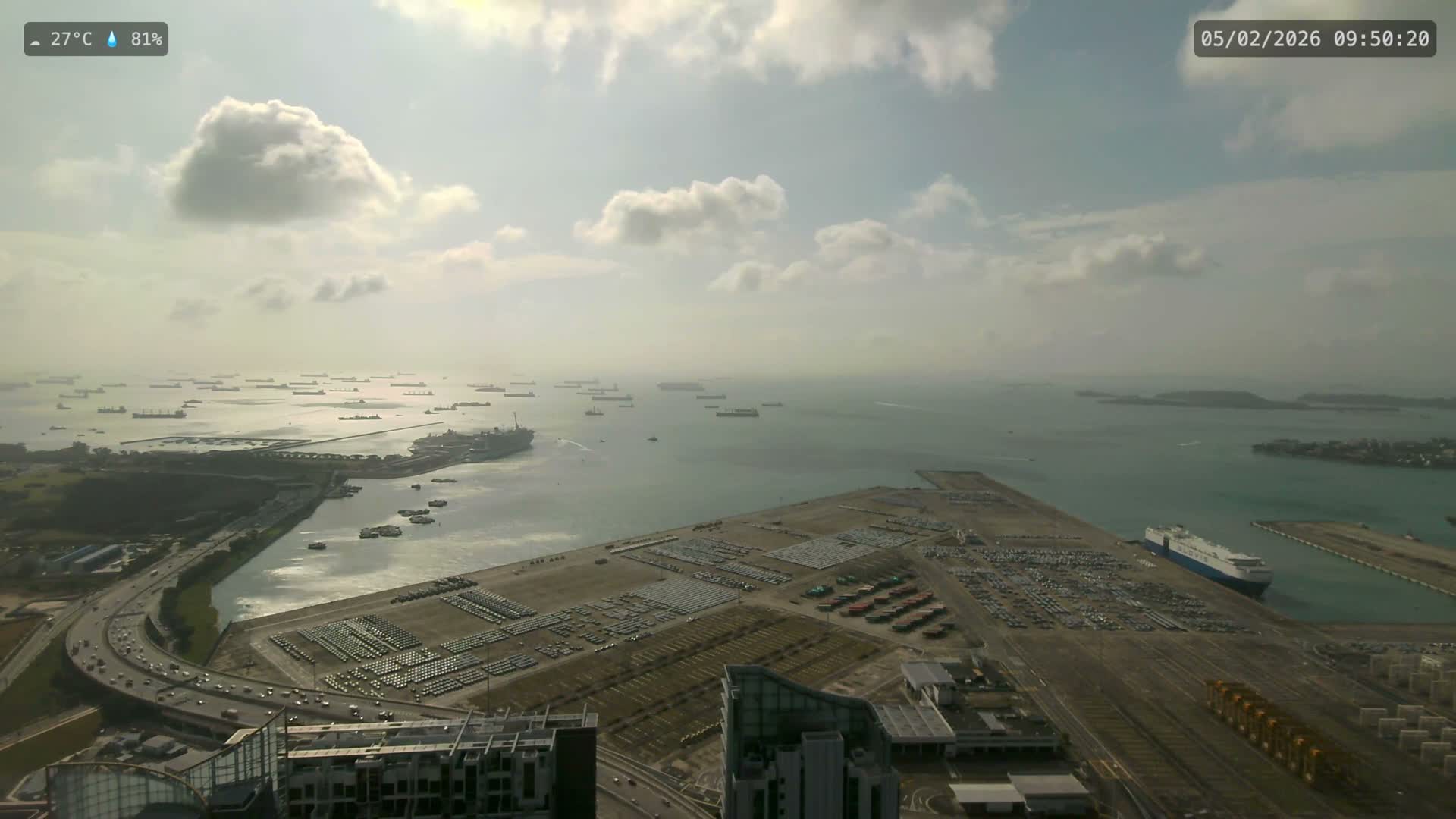 Singapore, Tanjong Pagar Port Terminal & Singapore Strait Skyline Live Cam - Tanjong Pagar, Downtown Core, Central, Area, Central Singapore, Singapore