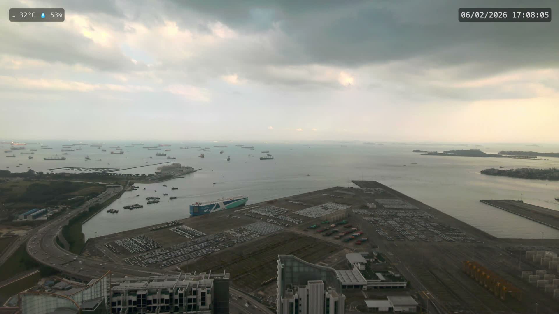 Singapore, Tanjong Pagar Port Terminal & Singapore Strait Skyline Live Cam - Tanjong Pagar, Downtown Core, Central, Area, Central Singapore, Singapore
