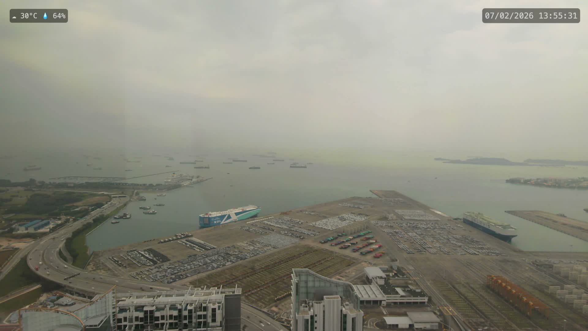 Singapore, Tanjong Pagar Port Terminal & Singapore Strait Skyline Live Cam - Tanjong Pagar, Downtown Core, Central, Area, Central Singapore, Singapore