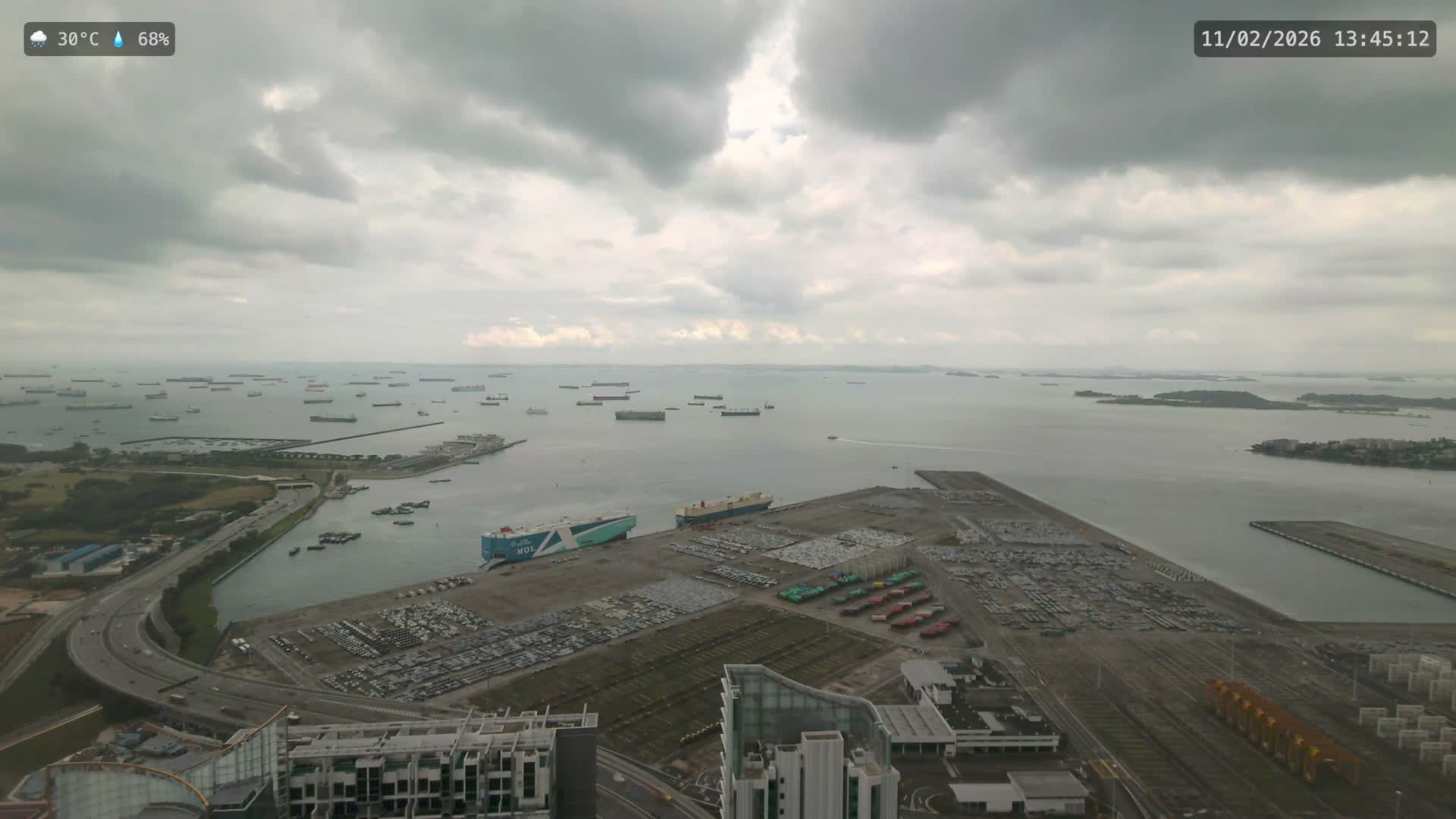 Singapore, Tanjong Pagar Port Terminal & Singapore Strait Skyline Live Cam - Tanjong Pagar, Downtown Core, Central, Area, Central Singapore, Singapore