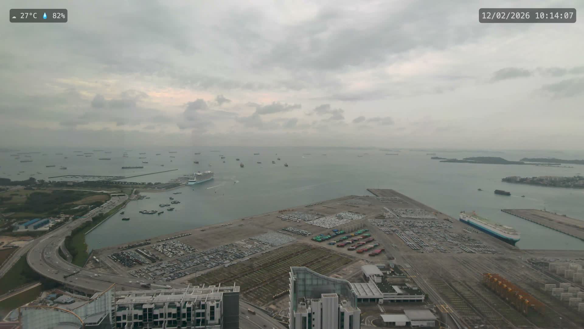 Singapore, Tanjong Pagar Port Terminal & Singapore Strait Skyline Live Cam - Tanjong Pagar, Downtown Core, Central, Area, Central Singapore, Singapore