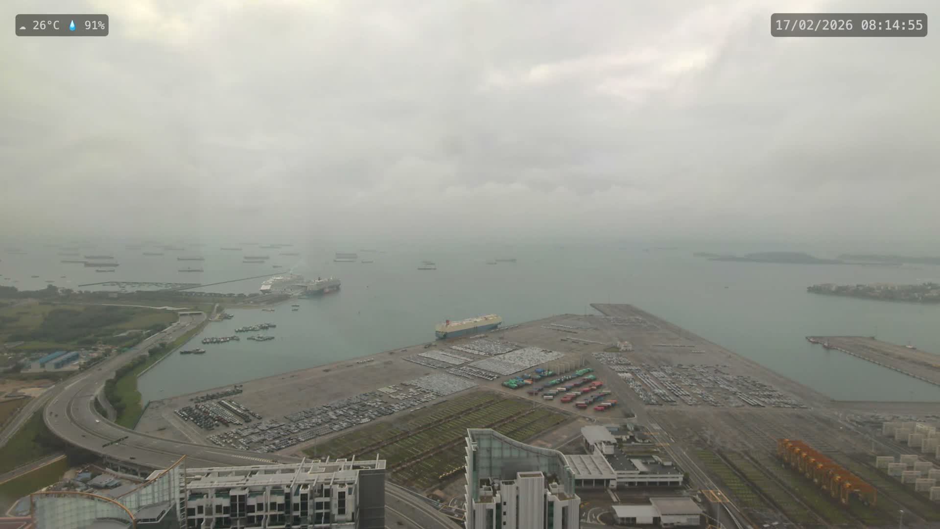 Singapore, Tanjong Pagar Port Terminal & Singapore Strait Skyline Live Cam - Tanjong Pagar, Downtown Core, Central, Area, Central Singapore, Singapore