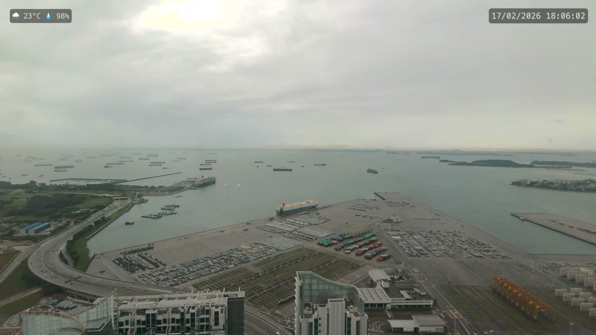 Singapore, Tanjong Pagar Port Terminal & Singapore Strait Skyline Live Cam - Tanjong Pagar, Downtown Core, Central, Area, Central Singapore, Singapore