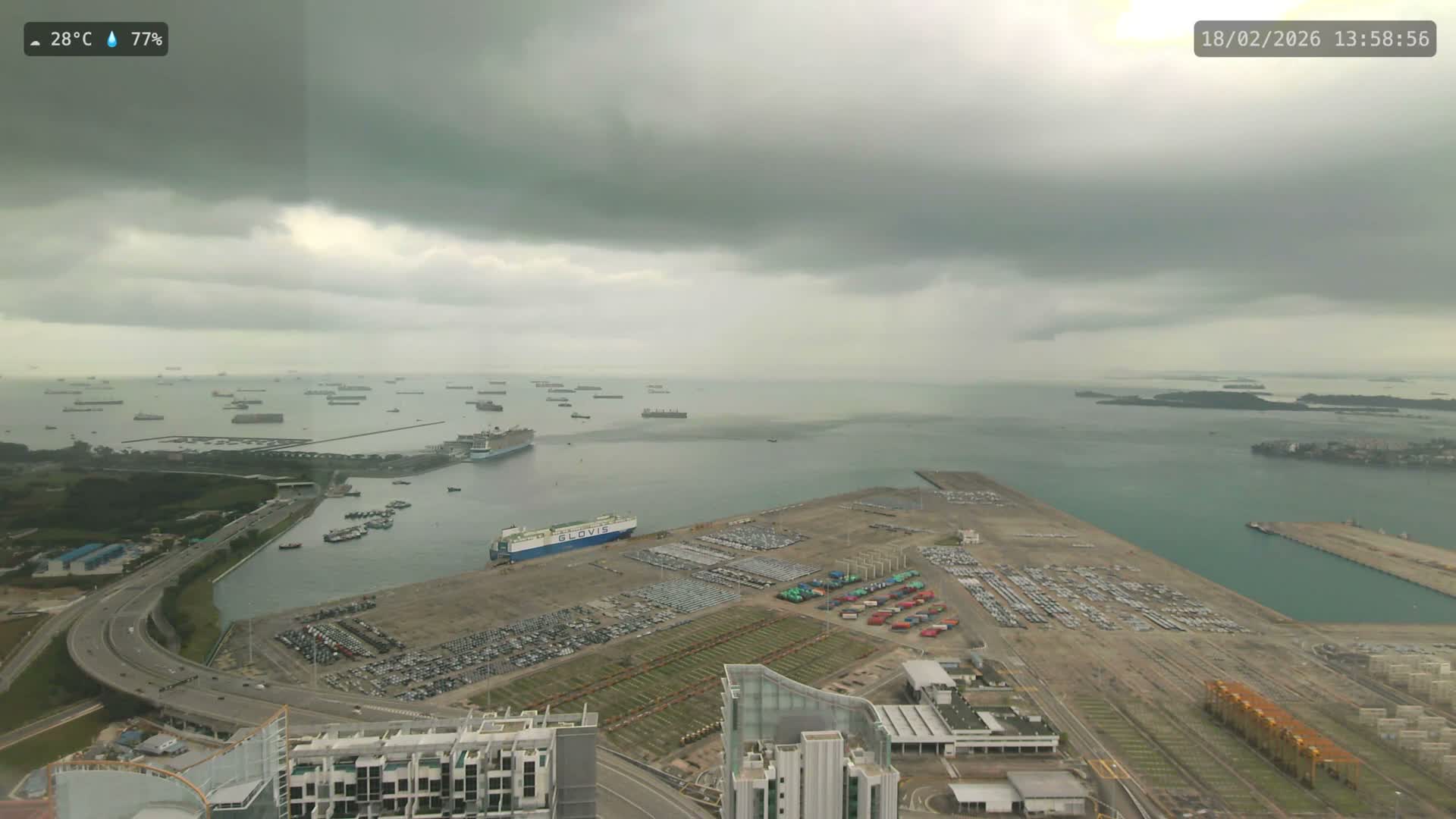 Singapore, Tanjong Pagar Port Terminal & Singapore Strait Skyline Live Cam - Tanjong Pagar, Downtown Core, Central, Area, Central Singapore, Singapore
