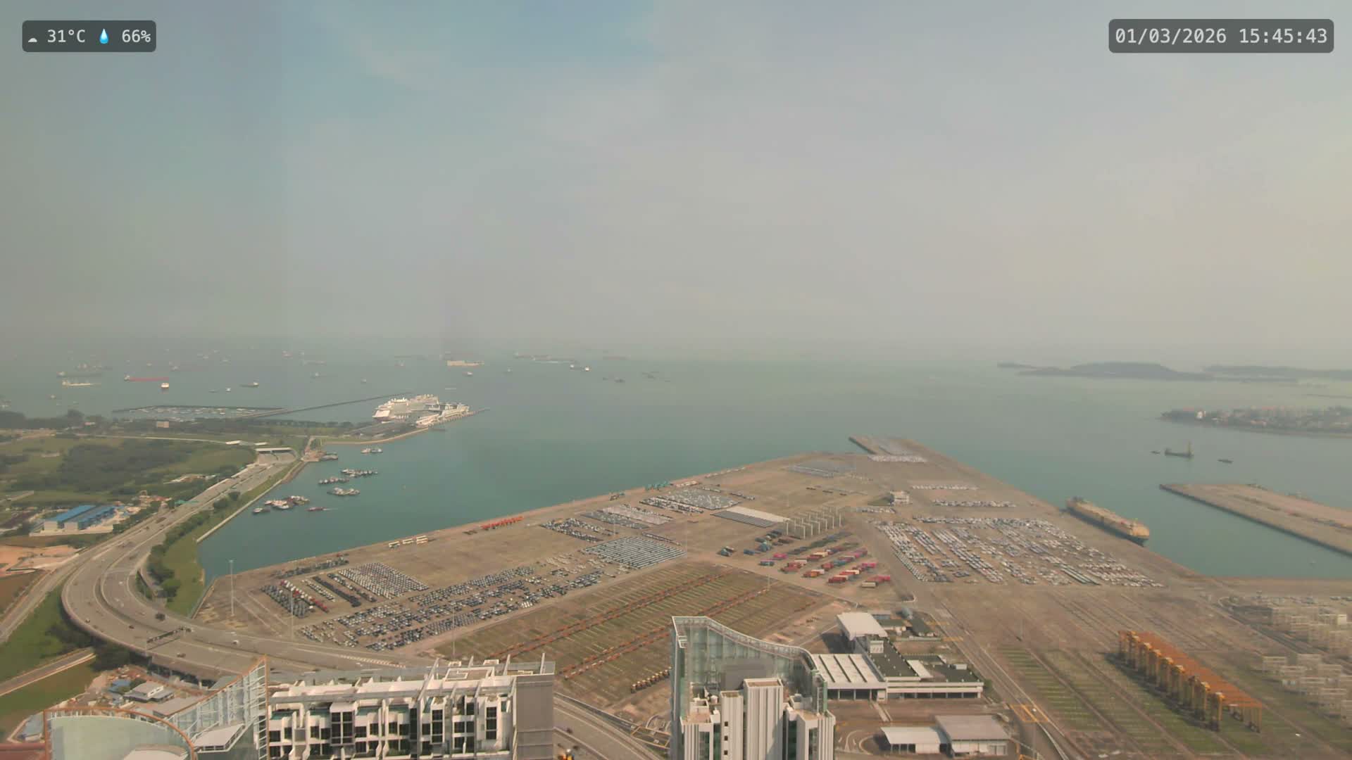 Singapore, Tanjong Pagar Port Terminal & Singapore Strait Skyline Live Cam - Tanjong Pagar, Downtown Core, Central, Area, Central Singapore, Singapore