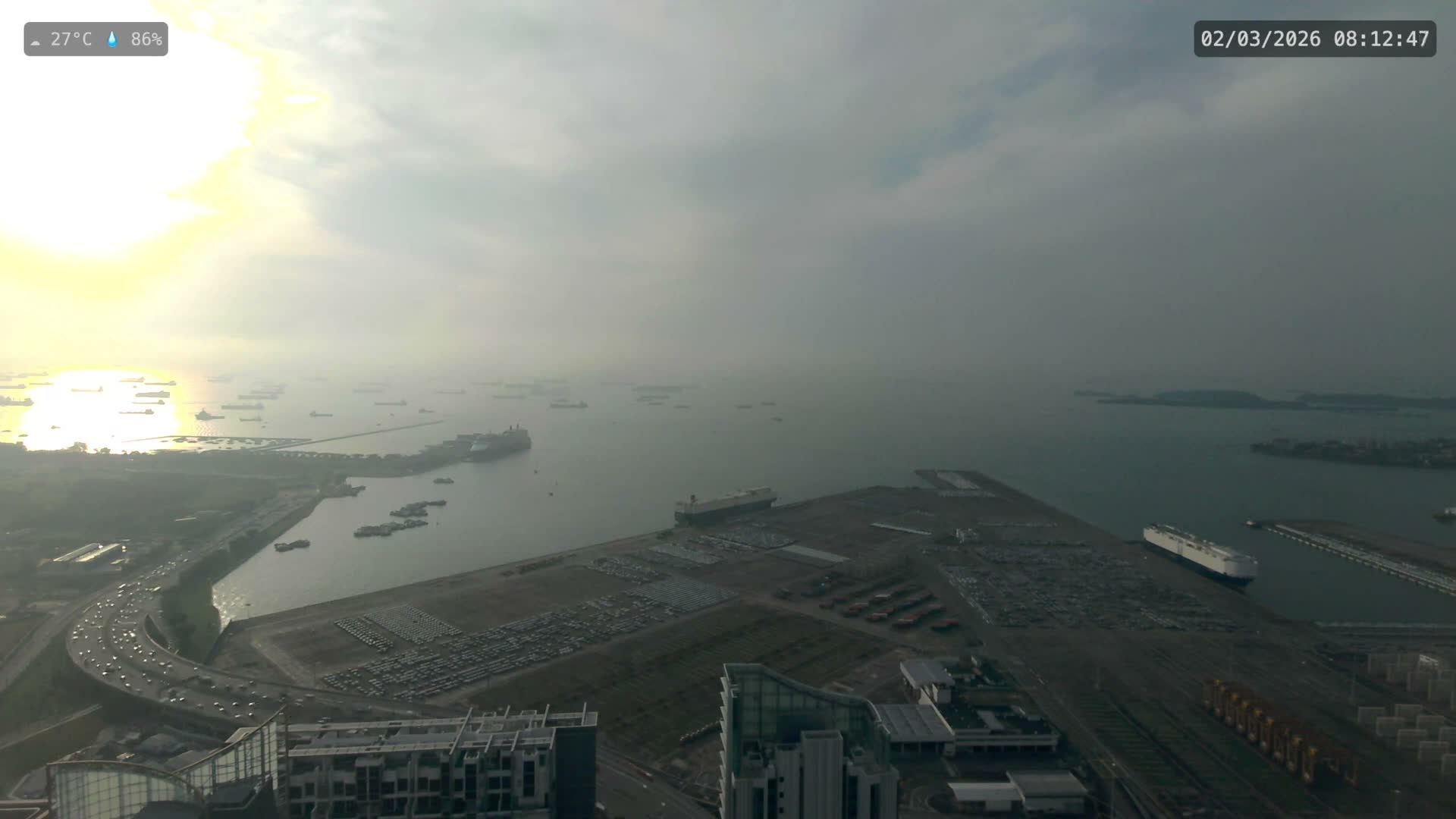 Singapore, Tanjong Pagar Port Terminal & Singapore Strait Skyline Live Cam - Tanjong Pagar, Downtown Core, Central, Area, Central Singapore, Singapore