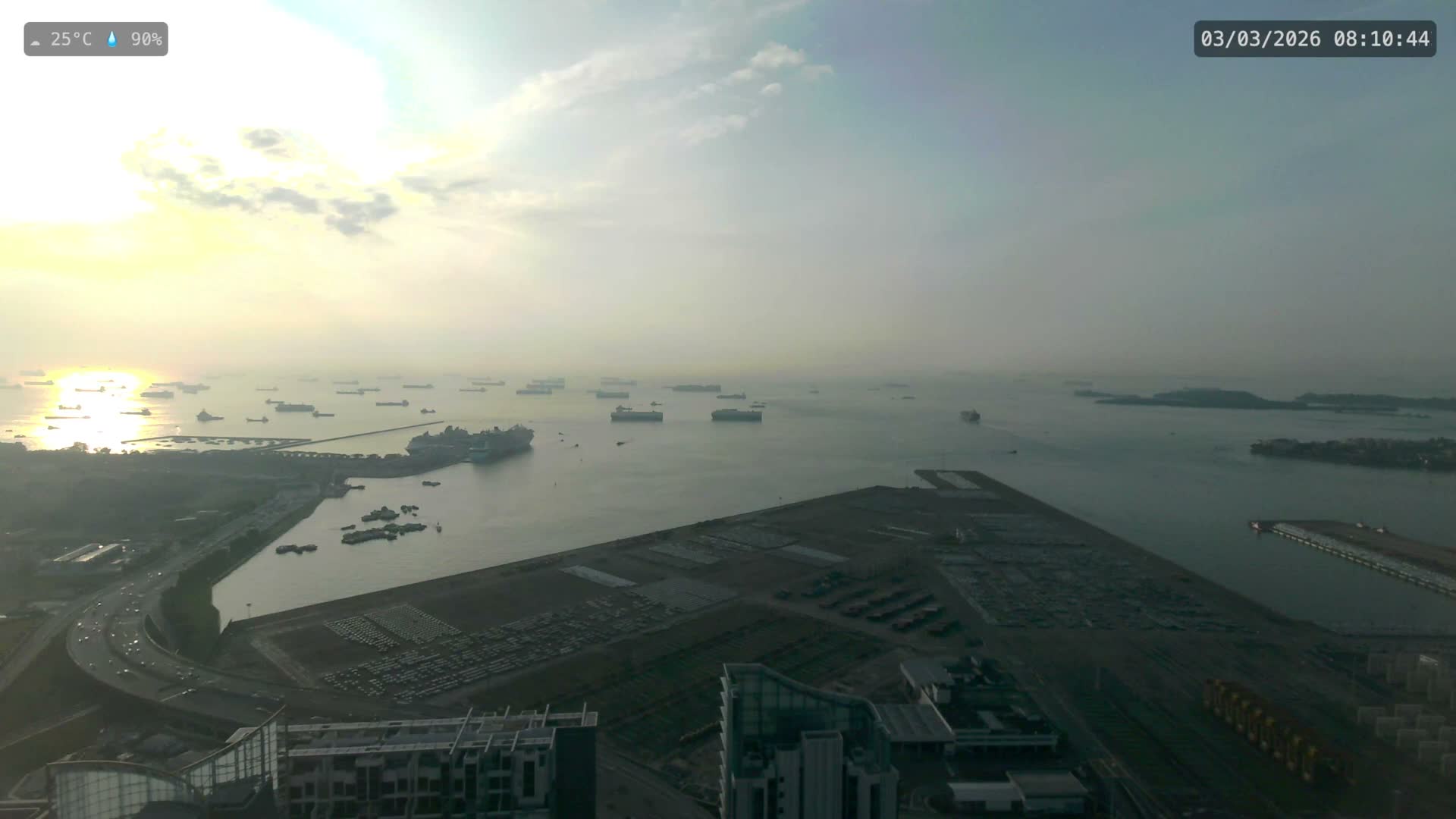 Singapore, Tanjong Pagar Port Terminal & Singapore Strait Skyline Live Cam - Tanjong Pagar, Downtown Core, Central, Area, Central Singapore, Singapore