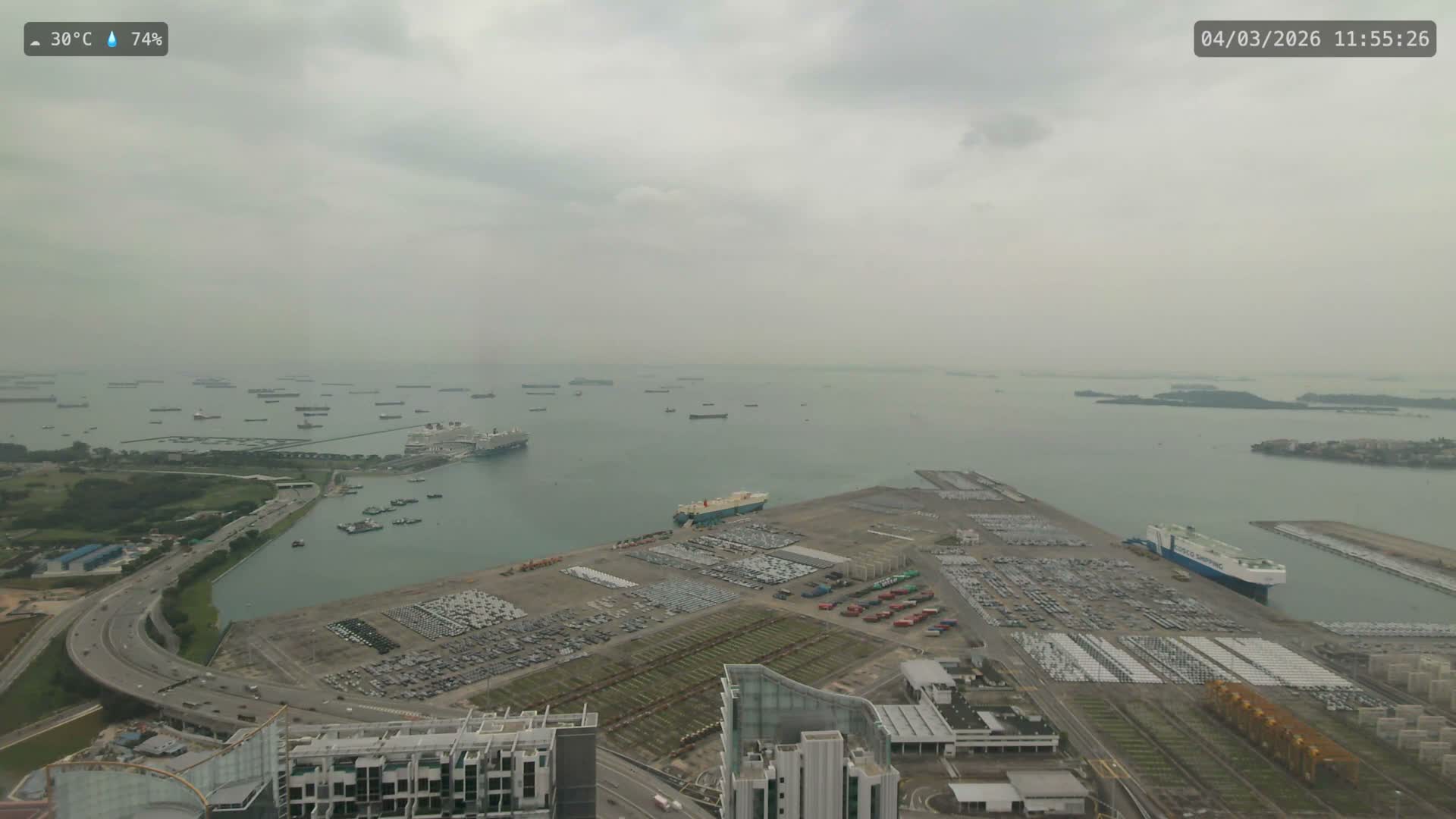 Singapore, Tanjong Pagar Port Terminal & Singapore Strait Skyline Live Cam - Tanjong Pagar, Downtown Core, Central, Area, Central Singapore, Singapore