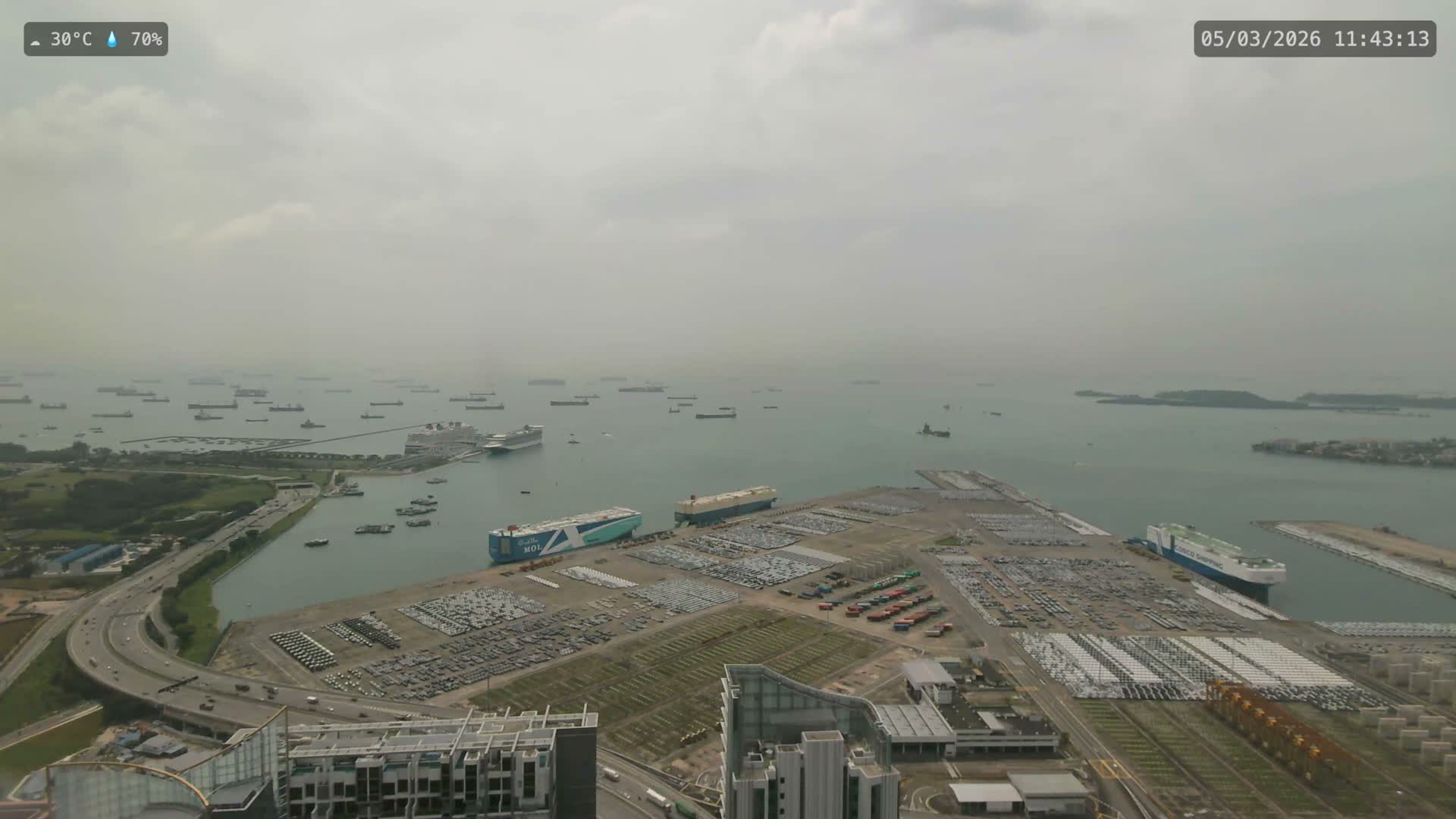 Singapore, Tanjong Pagar Port Terminal & Singapore Strait Skyline Live Cam - Tanjong Pagar, Downtown Core, Central, Area, Central Singapore, Singapore