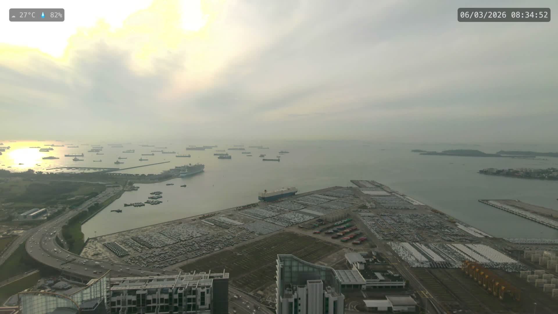 Singapore, Tanjong Pagar Port Terminal & Singapore Strait Skyline Live Cam - Tanjong Pagar, Downtown Core, Central, Area, Central Singapore, Singapore