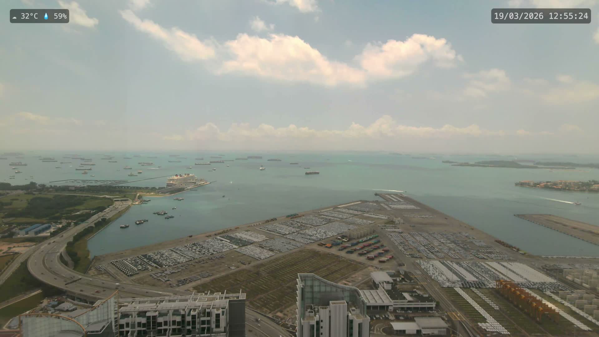 Singapore, Tanjong Pagar Port Terminal & Singapore Strait Skyline Live Cam - Tanjong Pagar, Downtown Core, Central, Area, Central Singapore, Singapore