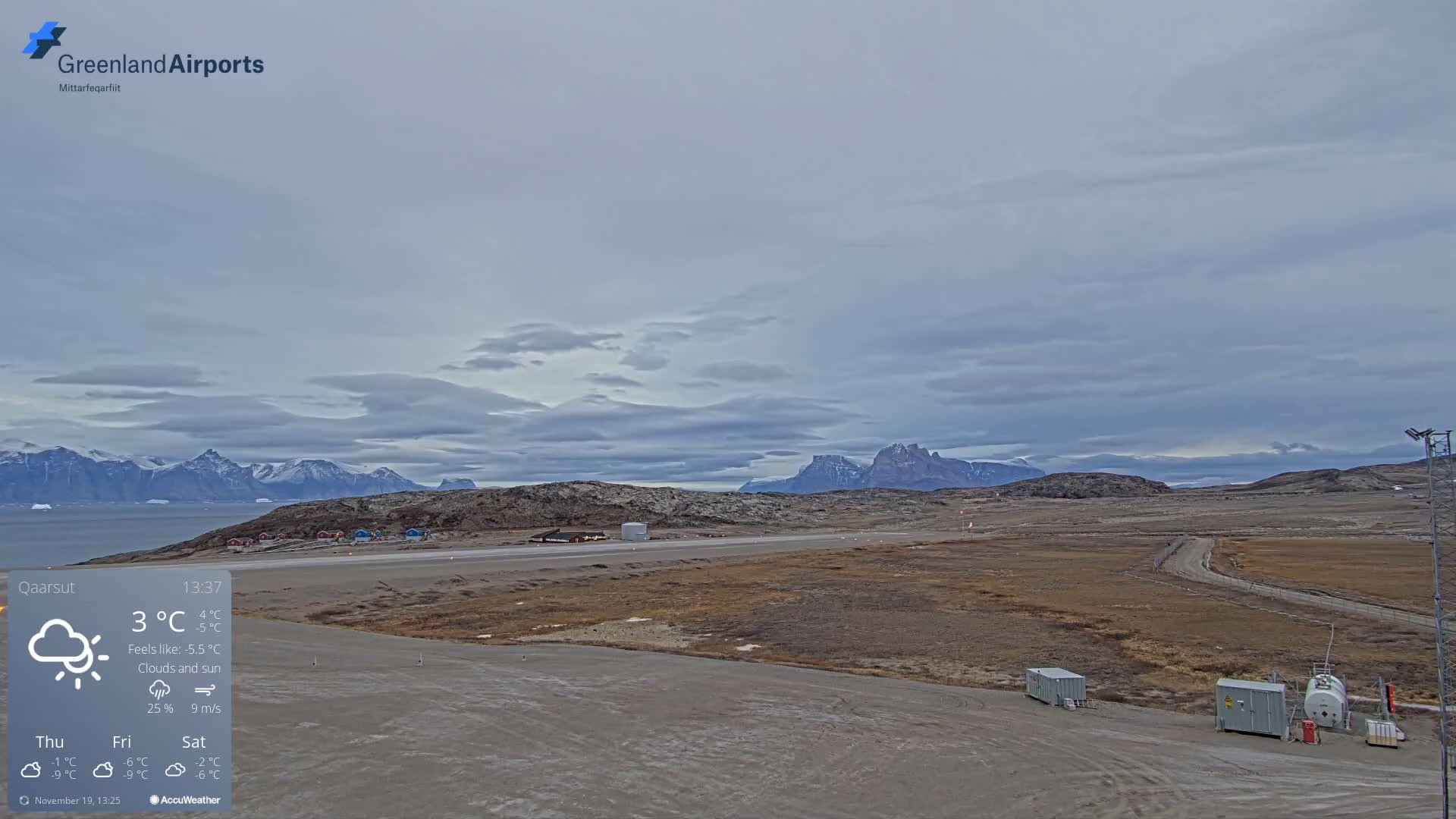 A very dark outdoor nighttime view of an airport area features faint distant lights and foreground structures under a mostly clear sky with scattered stars.