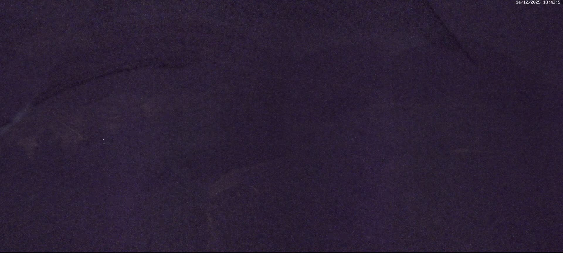 This image depicts a vast, snow-covered mountain landscape with a ski slope winding through snow-dusted evergreen and bare deciduous trees, featuring several skiers under a clear blue sky.