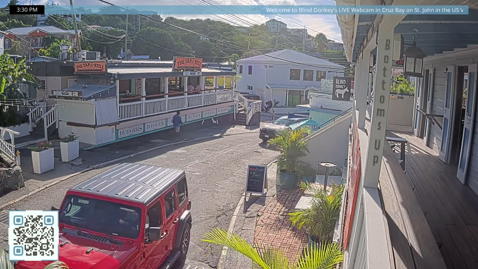 St. John, Cruz Bay Prince Street (Pridsens Gade) from Blind Donkey Live Cam - Cruz Bay, St. John, United States Virgin Islands, USA