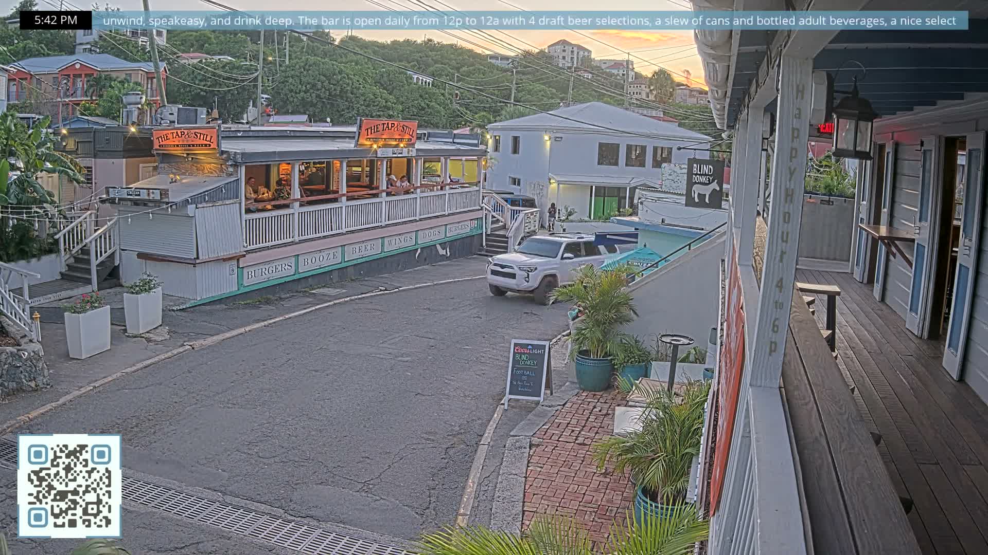 St. John, Cruz Bay Prince Street (Pridsens Gade) from Blind Donkey Live Cam - Cruz Bay, St. John, United States Virgin Islands, USA