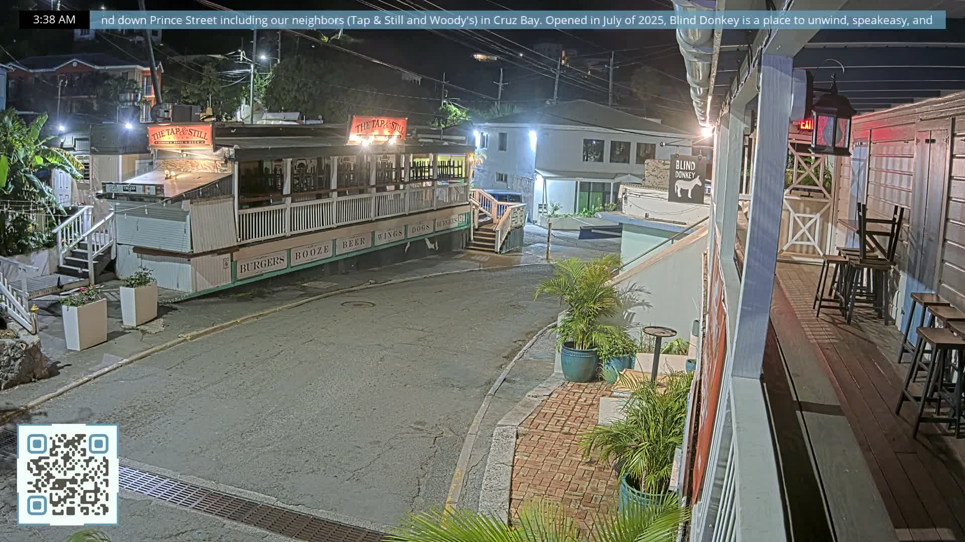 St. John, Cruz Bay Prince Street (Pridsens Gade) from Blind Donkey Live Cam - Cruz Bay, St. John, United States Virgin Islands, USA