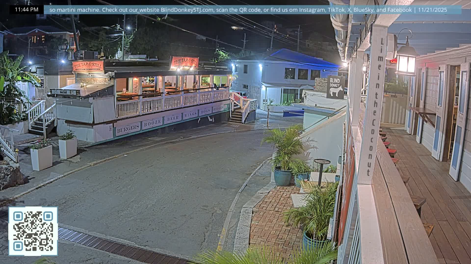 St. John, Cruz Bay Prince Street (Pridsens Gade) from Blind Donkey Live Cam - Cruz Bay, St. John, United States Virgin Islands, USA