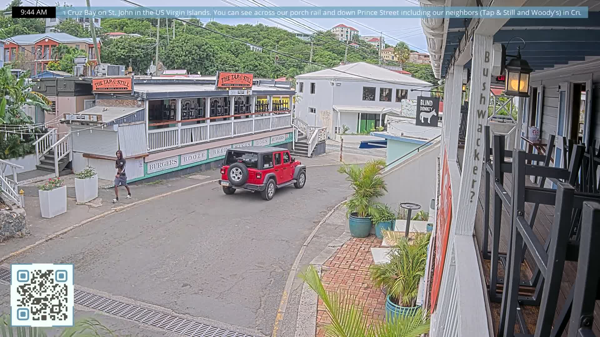 St. John, Cruz Bay Prince Street (Pridsens Gade) from Blind Donkey Live Cam - Cruz Bay, St. John, United States Virgin Islands, USA