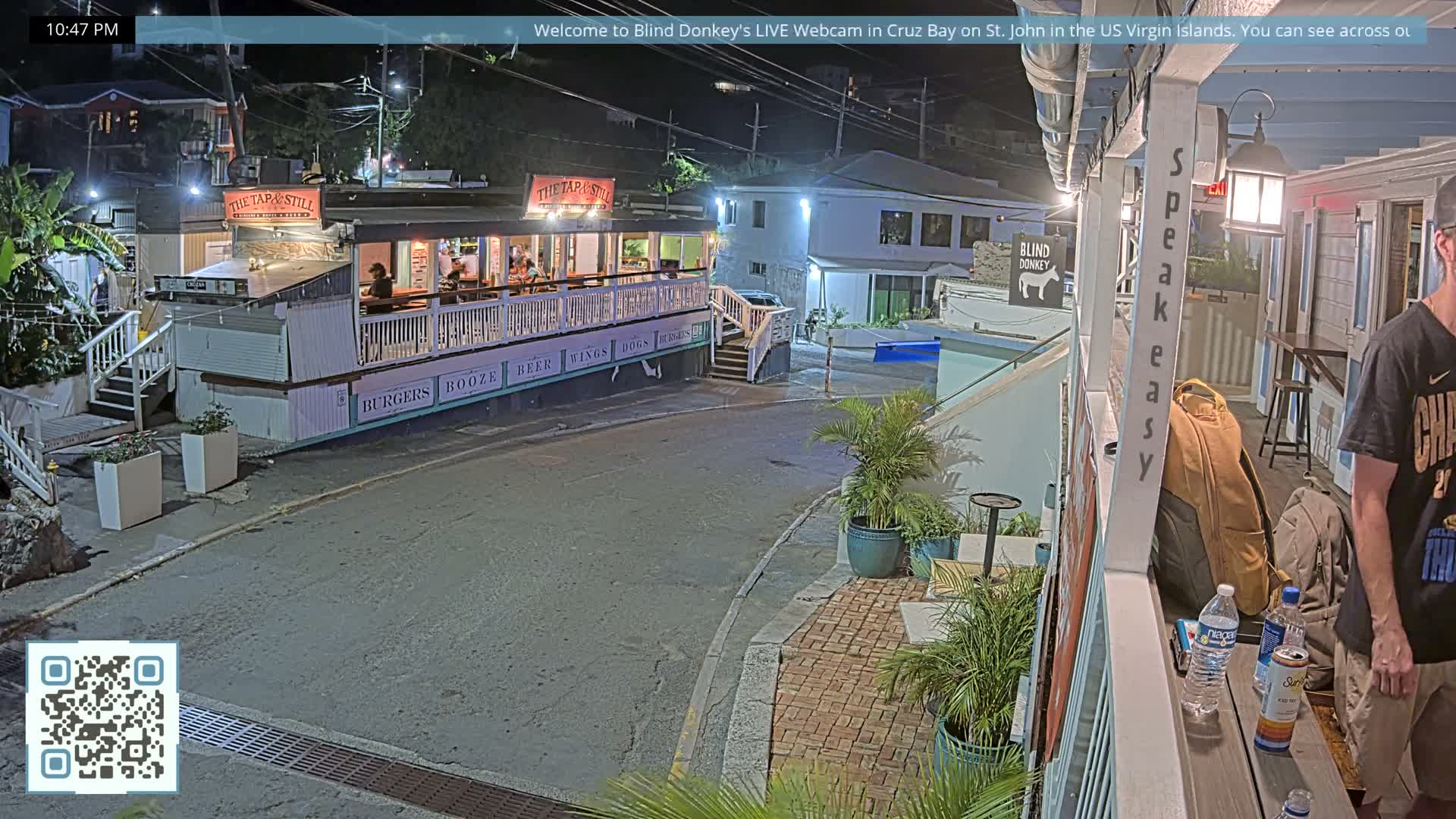 St. John, Cruz Bay Prince Street (Pridsens Gade) from Blind Donkey Live Cam - Cruz Bay, St. John, United States Virgin Islands, USA
