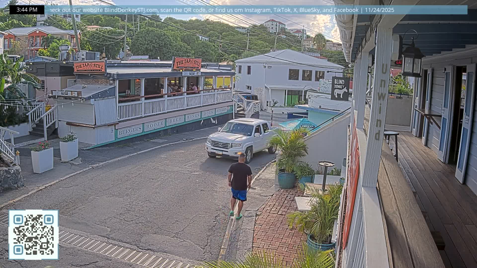 St. John, Cruz Bay Prince Street (Pridsens Gade) from Blind Donkey Live Cam - Cruz Bay, St. John, United States Virgin Islands, USA