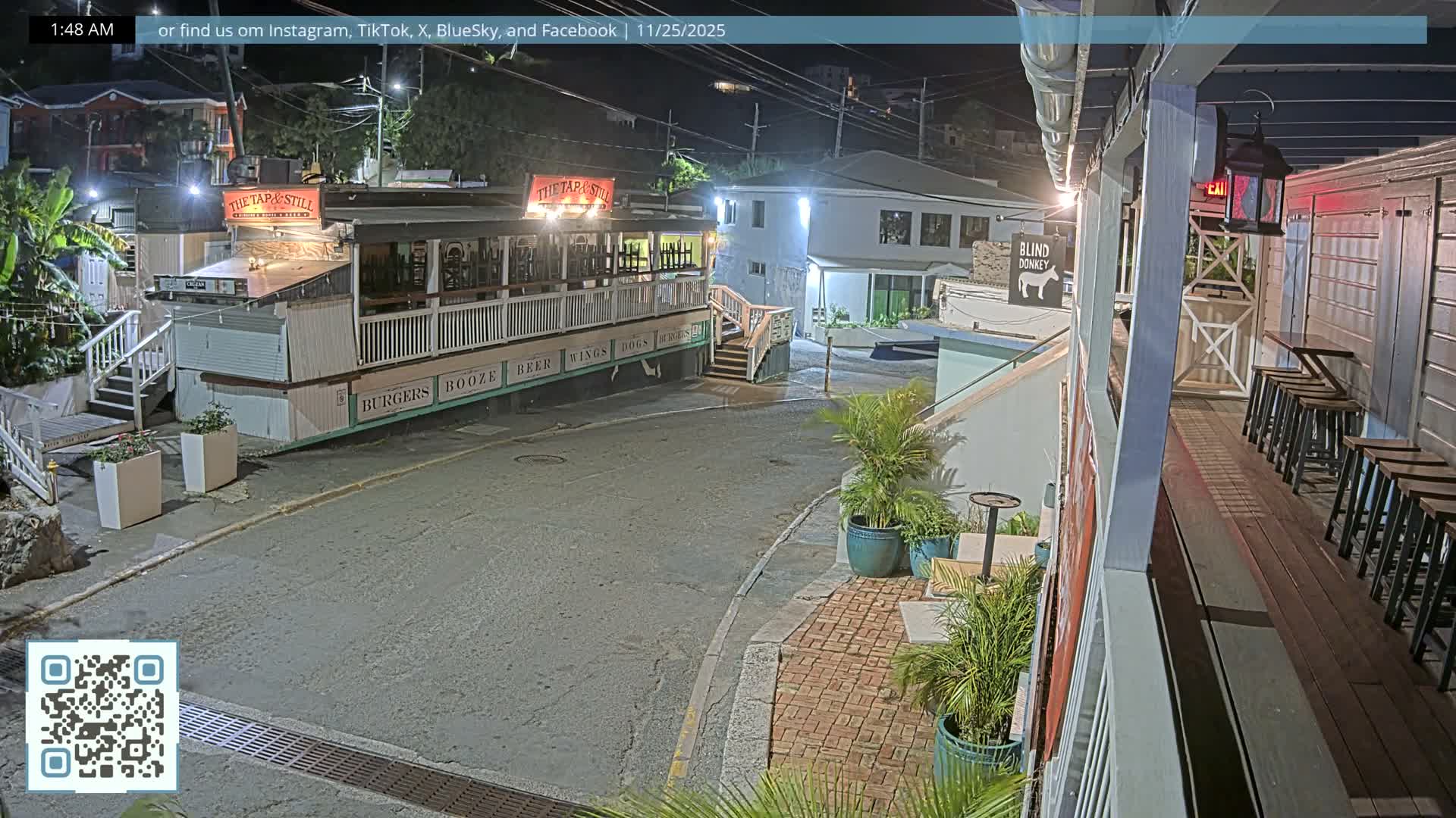 St. John, Cruz Bay Prince Street (Pridsens Gade) from Blind Donkey Live Cam - Cruz Bay, St. John, United States Virgin Islands, USA