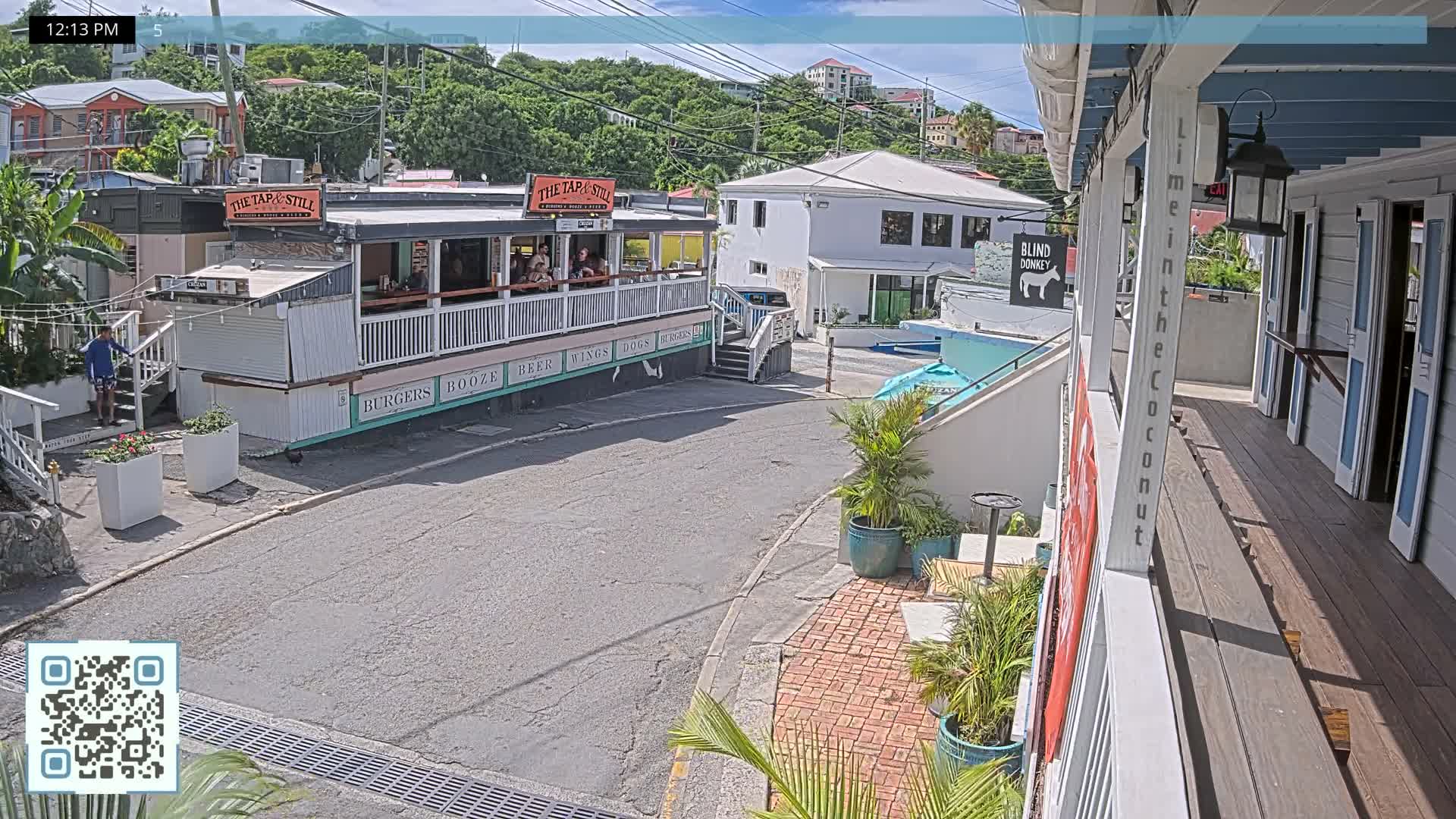St. John, Cruz Bay Prince Street (Pridsens Gade) from Blind Donkey Live Cam - Cruz Bay, St. John, United States Virgin Islands, USA
