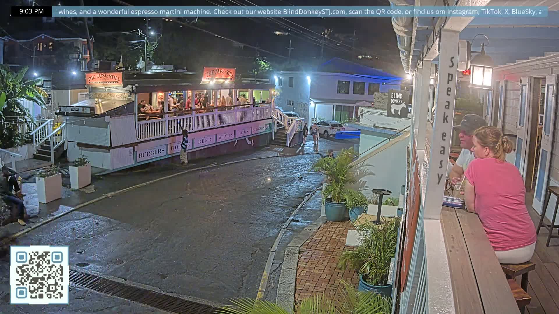 St. John, Cruz Bay Prince Street (Pridsens Gade) from Blind Donkey Live Cam - Cruz Bay, St. John, United States Virgin Islands, USA