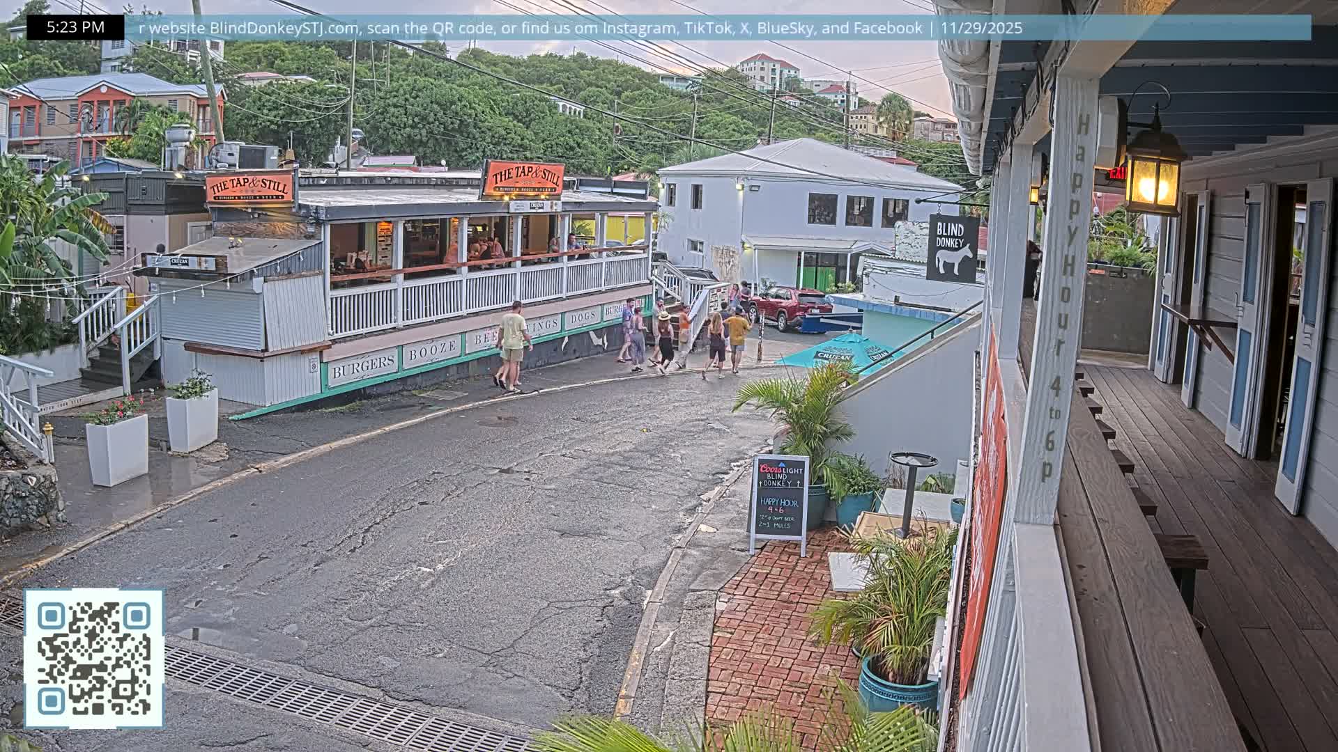 St. John, Cruz Bay Prince Street (Pridsens Gade) from Blind Donkey Live Cam - Cruz Bay, St. John, United States Virgin Islands, USA