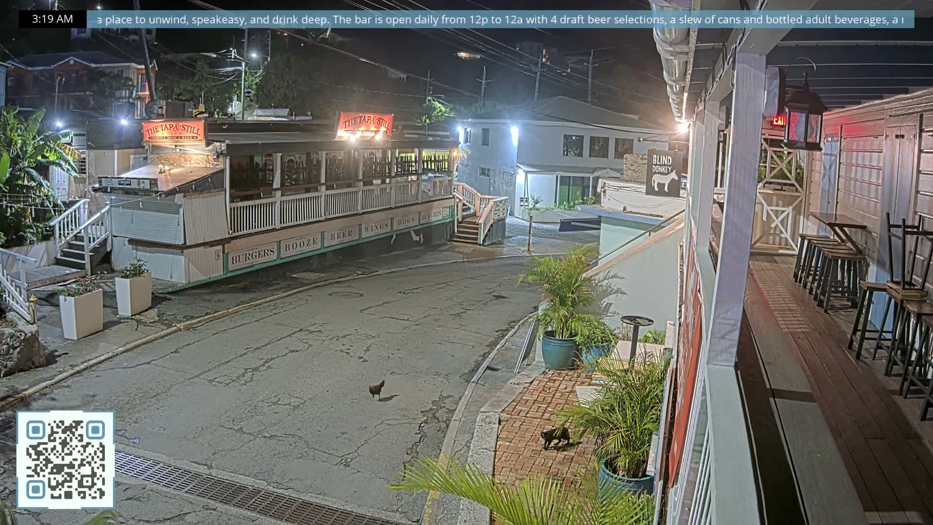 St. John, Cruz Bay Prince Street (Pridsens Gade) from Blind Donkey Live Cam - Cruz Bay, St. John, United States Virgin Islands, USA