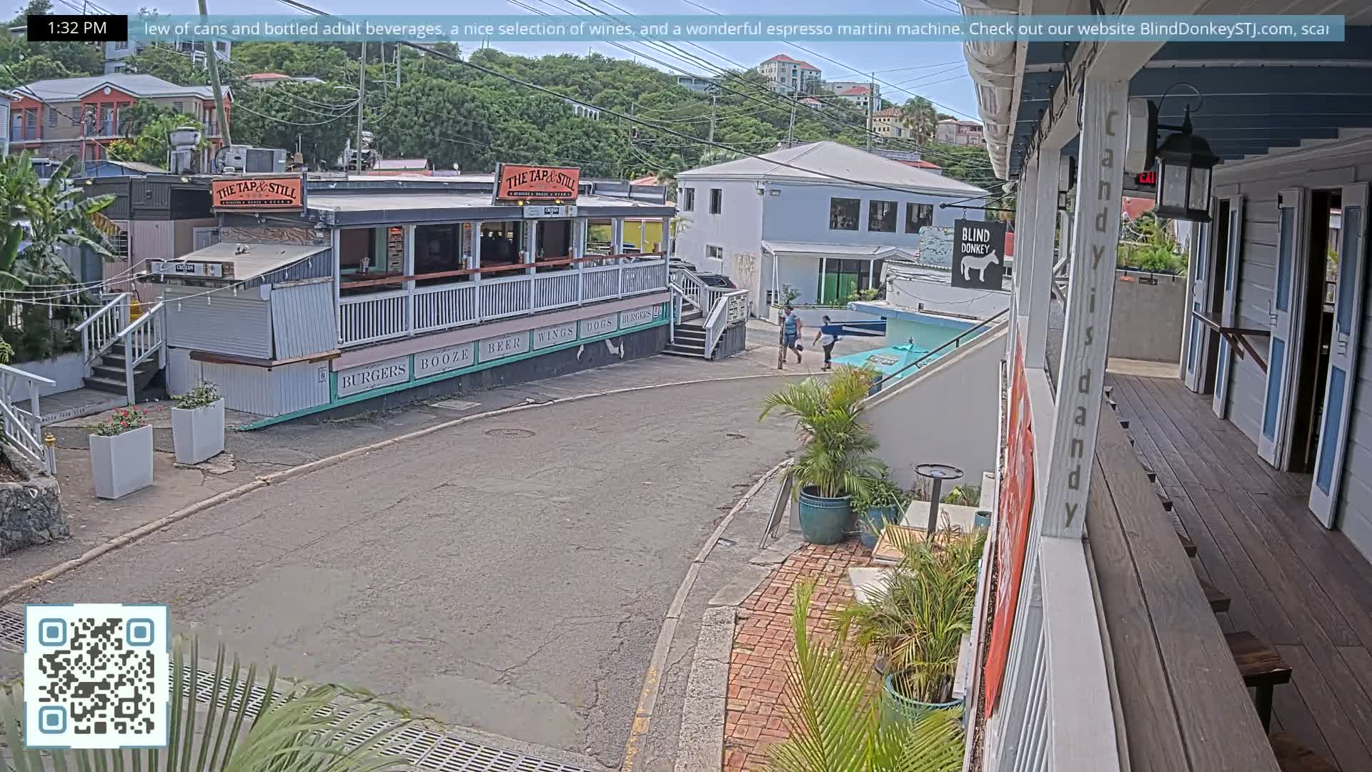St. John, Cruz Bay Prince Street (Pridsens Gade) from Blind Donkey Live Cam - Cruz Bay, St. John, United States Virgin Islands, USA