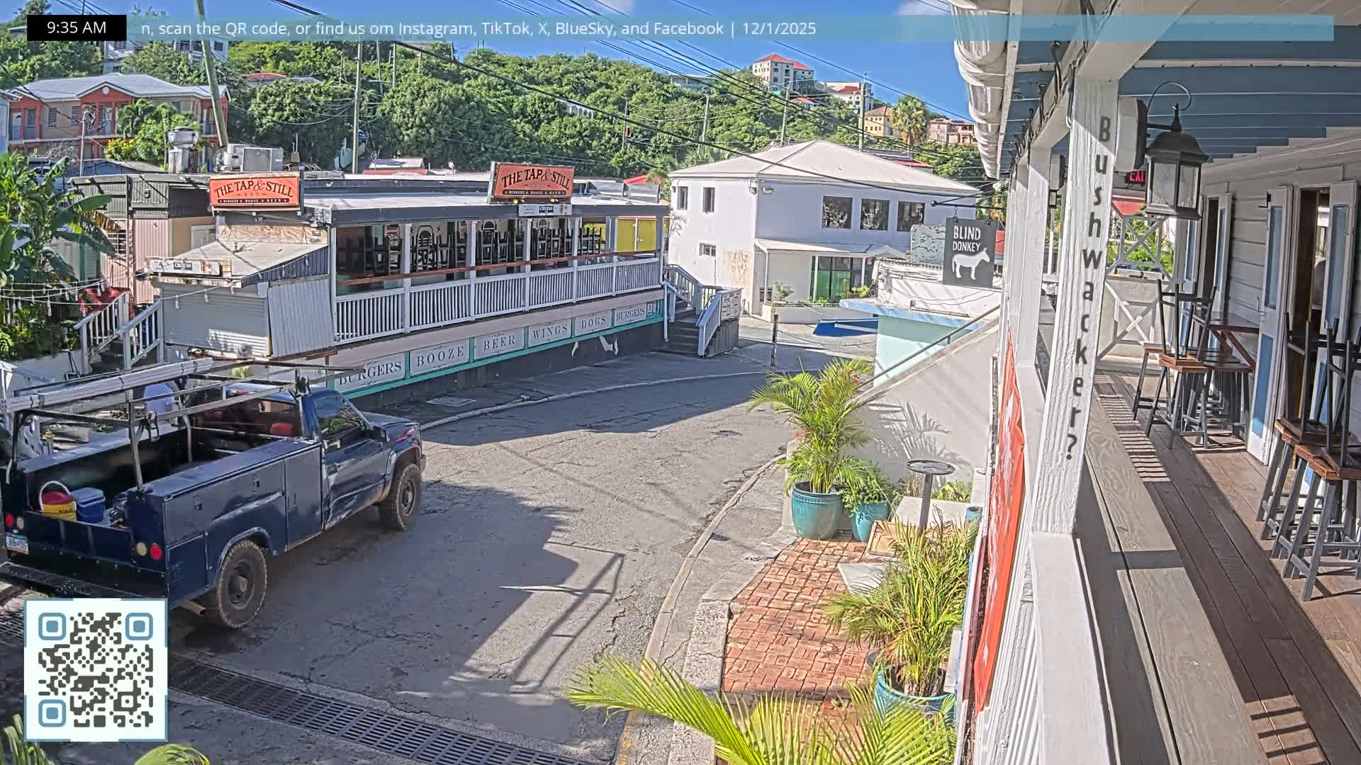 St. John, Cruz Bay Prince Street (Pridsens Gade) from Blind Donkey Live Cam - Cruz Bay, St. John, United States Virgin Islands, USA