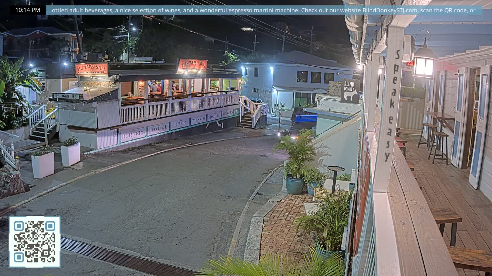St. John, Cruz Bay Prince Street (Pridsens Gade) from Blind Donkey Live Cam - Cruz Bay, St. John, United States Virgin Islands, USA