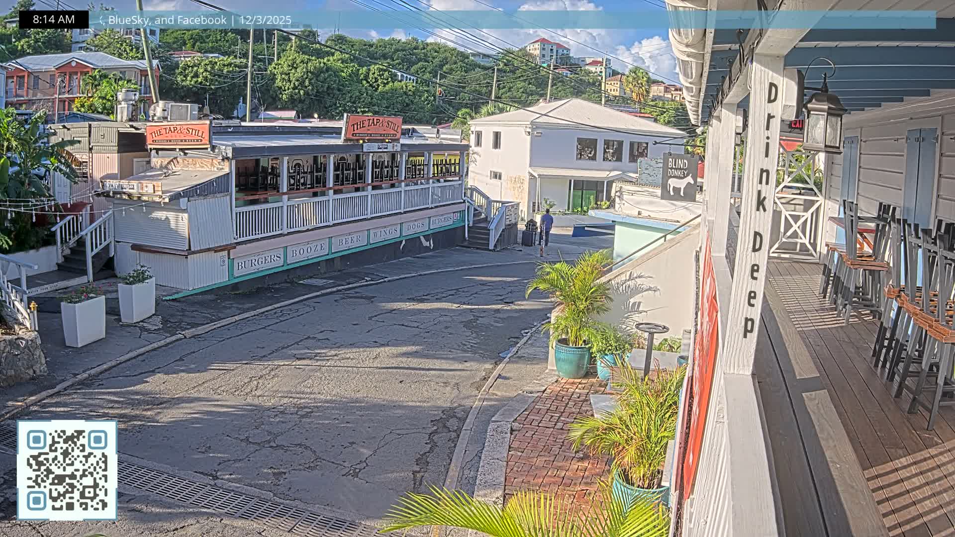 St. John, Cruz Bay Prince Street (Pridsens Gade) from Blind Donkey Live Cam - Cruz Bay, St. John, United States Virgin Islands, USA