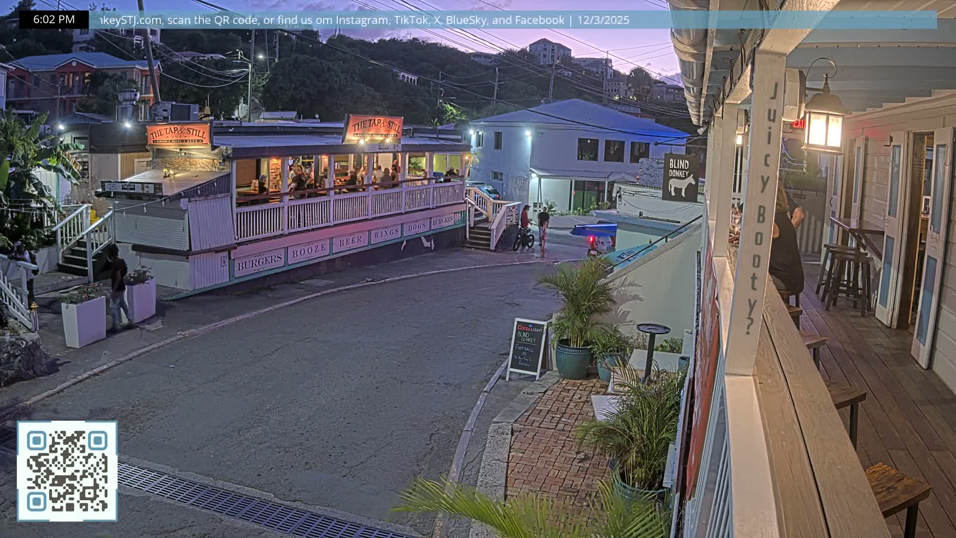 St. John, Cruz Bay Prince Street (Pridsens Gade) from Blind Donkey Live Cam - Cruz Bay, St. John, United States Virgin Islands, USA