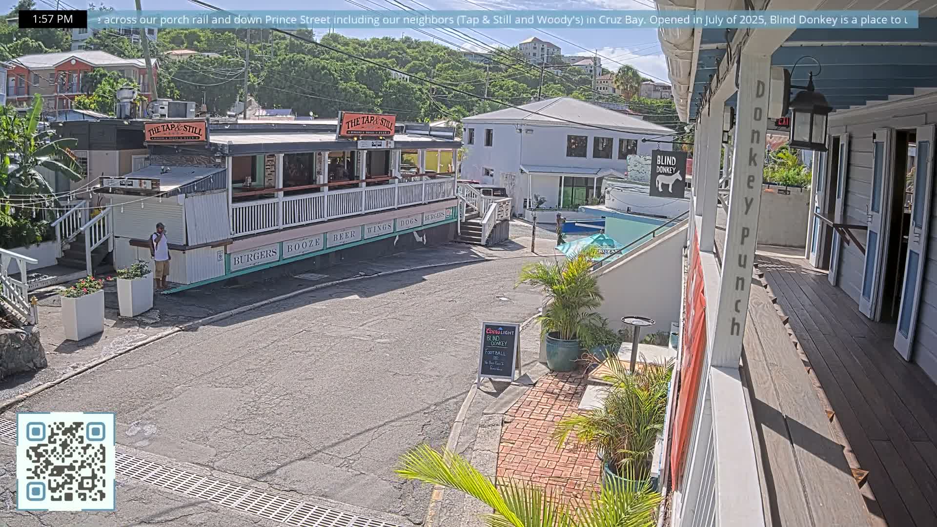 St. John, Cruz Bay Prince Street (Pridsens Gade) from Blind Donkey Live Cam - Cruz Bay, St. John, United States Virgin Islands, USA