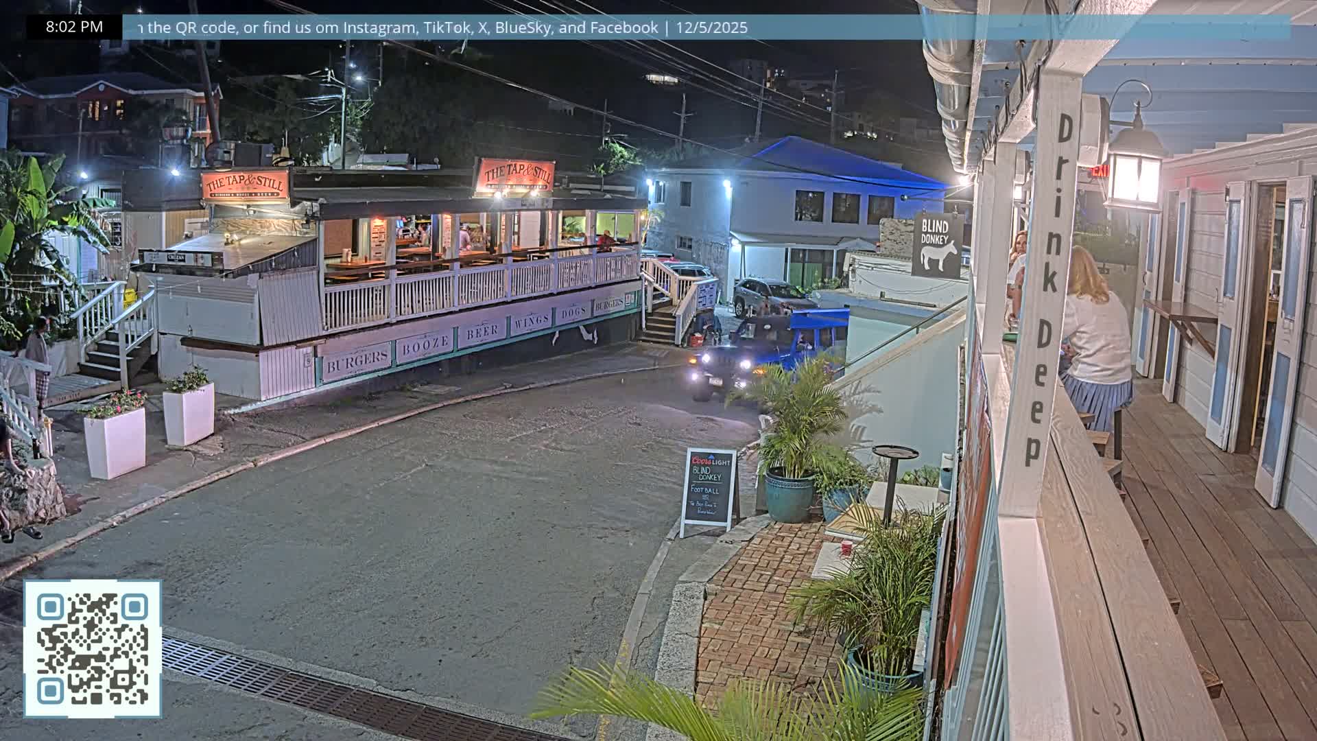 St. John, Cruz Bay Prince Street (Pridsens Gade) from Blind Donkey Live Cam - Cruz Bay, St. John, United States Virgin Islands, USA