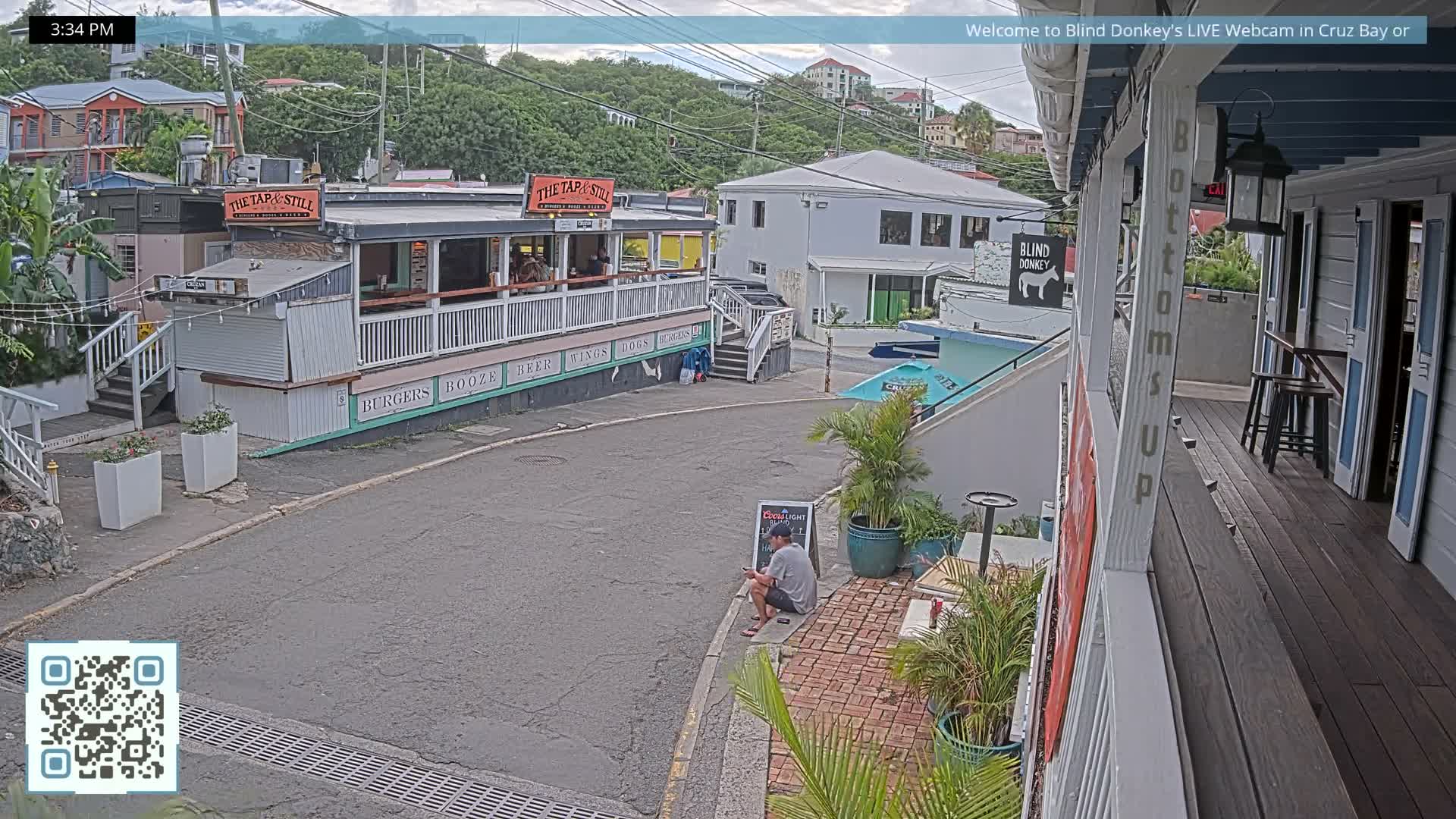 St. John, Cruz Bay Prince Street (Pridsens Gade) from Blind Donkey Live Cam - Cruz Bay, St. John, United States Virgin Islands, USA