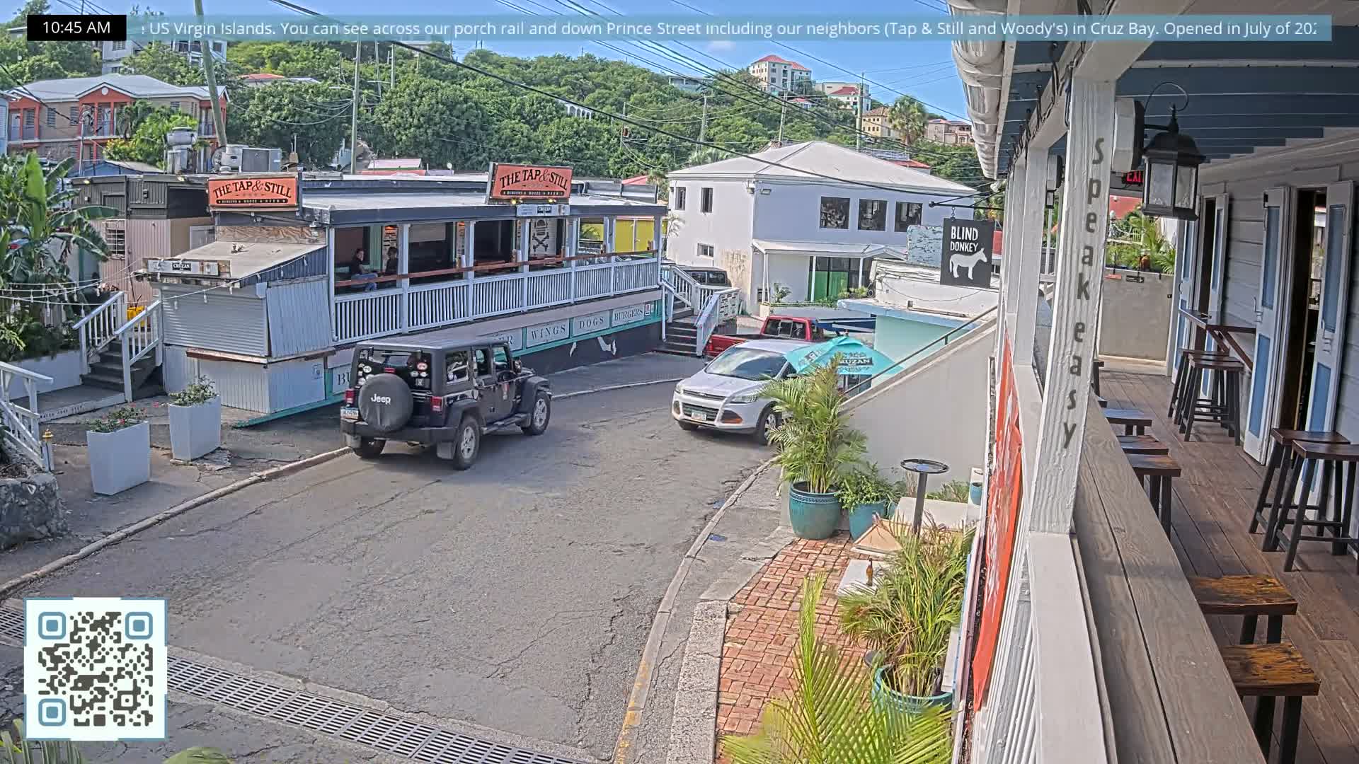 St. John, Cruz Bay Prince Street (Pridsens Gade) from Blind Donkey Live Cam - Cruz Bay, St. John, United States Virgin Islands, USA