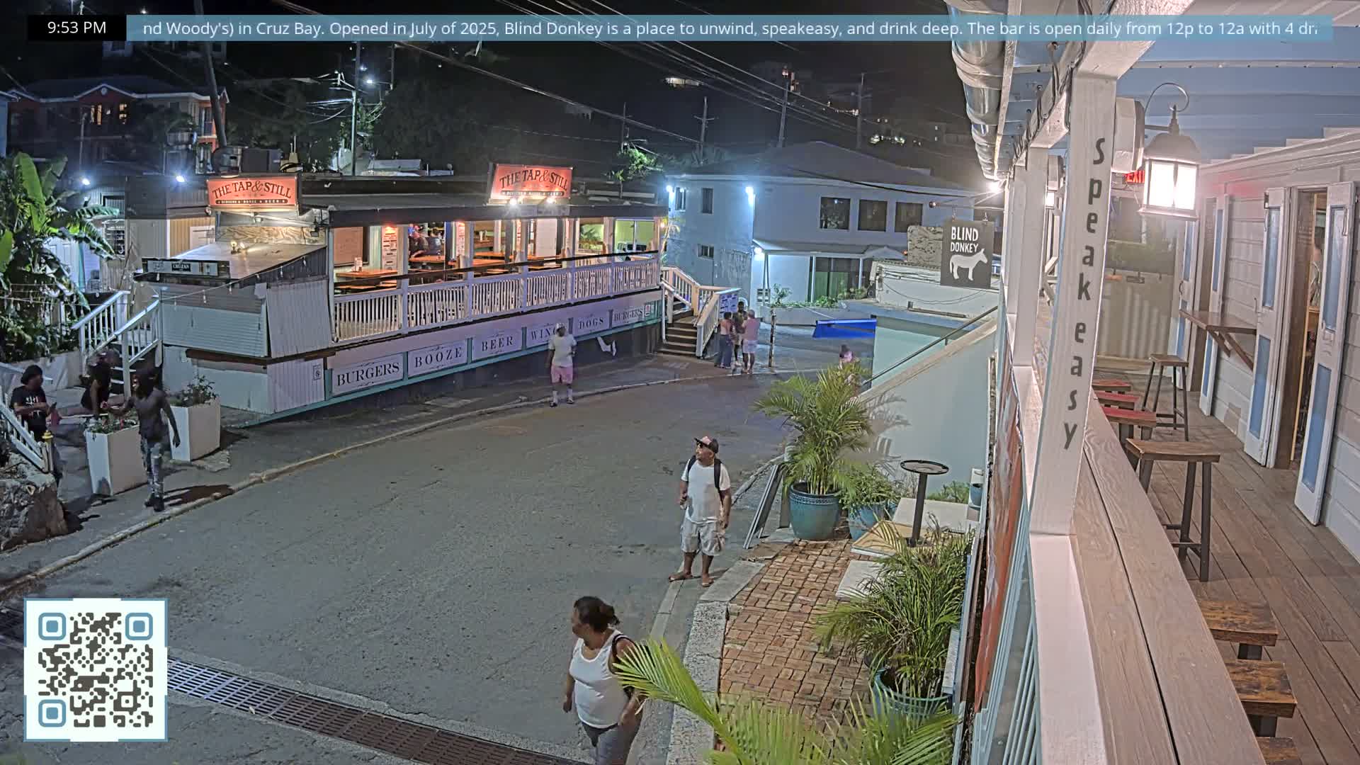 St. John, Cruz Bay Prince Street (Pridsens Gade) from Blind Donkey Live Cam - Cruz Bay, St. John, United States Virgin Islands, USA