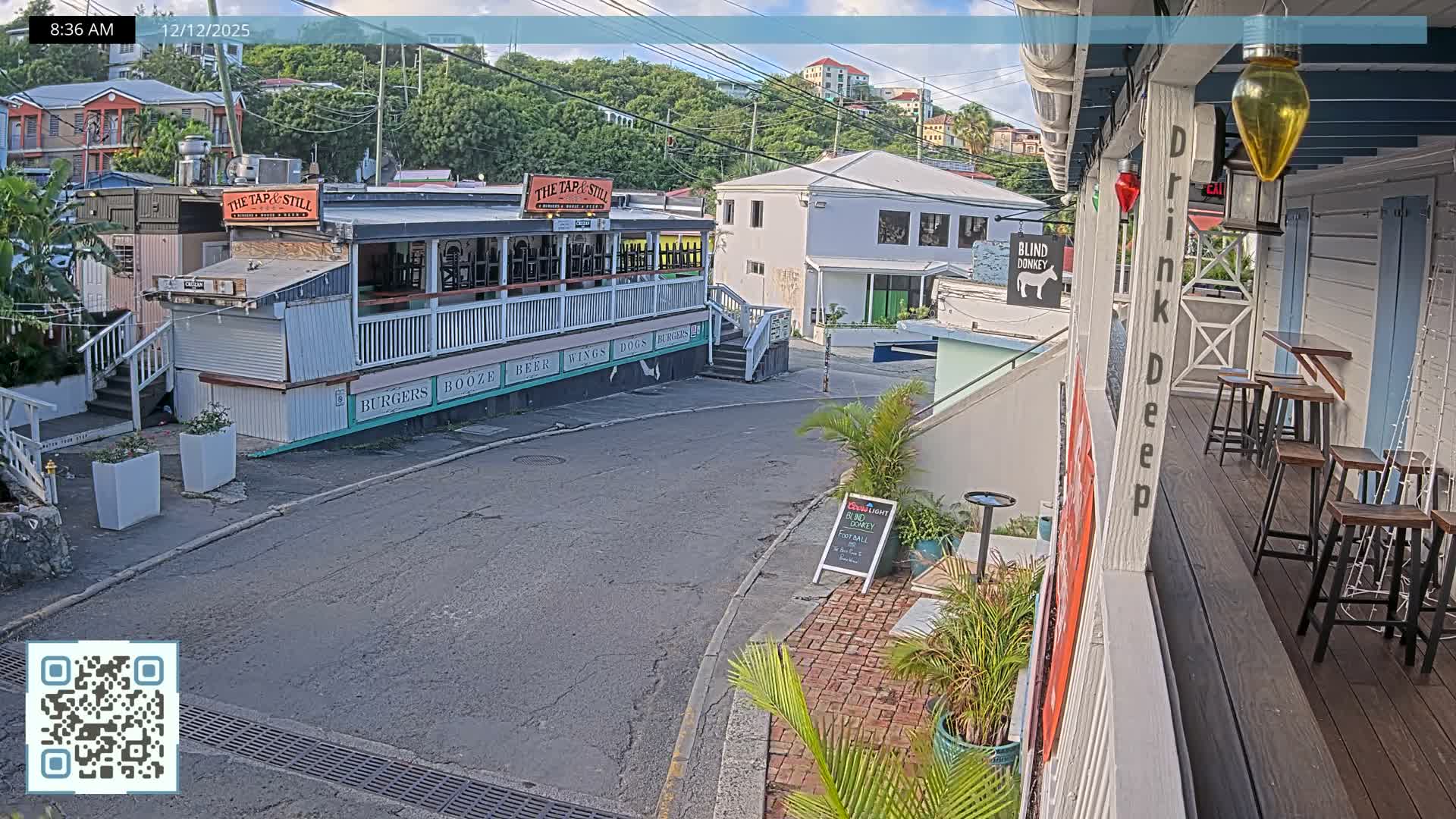 St. John, Cruz Bay Prince Street (Pridsens Gade) from Blind Donkey Live Cam - Cruz Bay, St. John, United States Virgin Islands, USA
