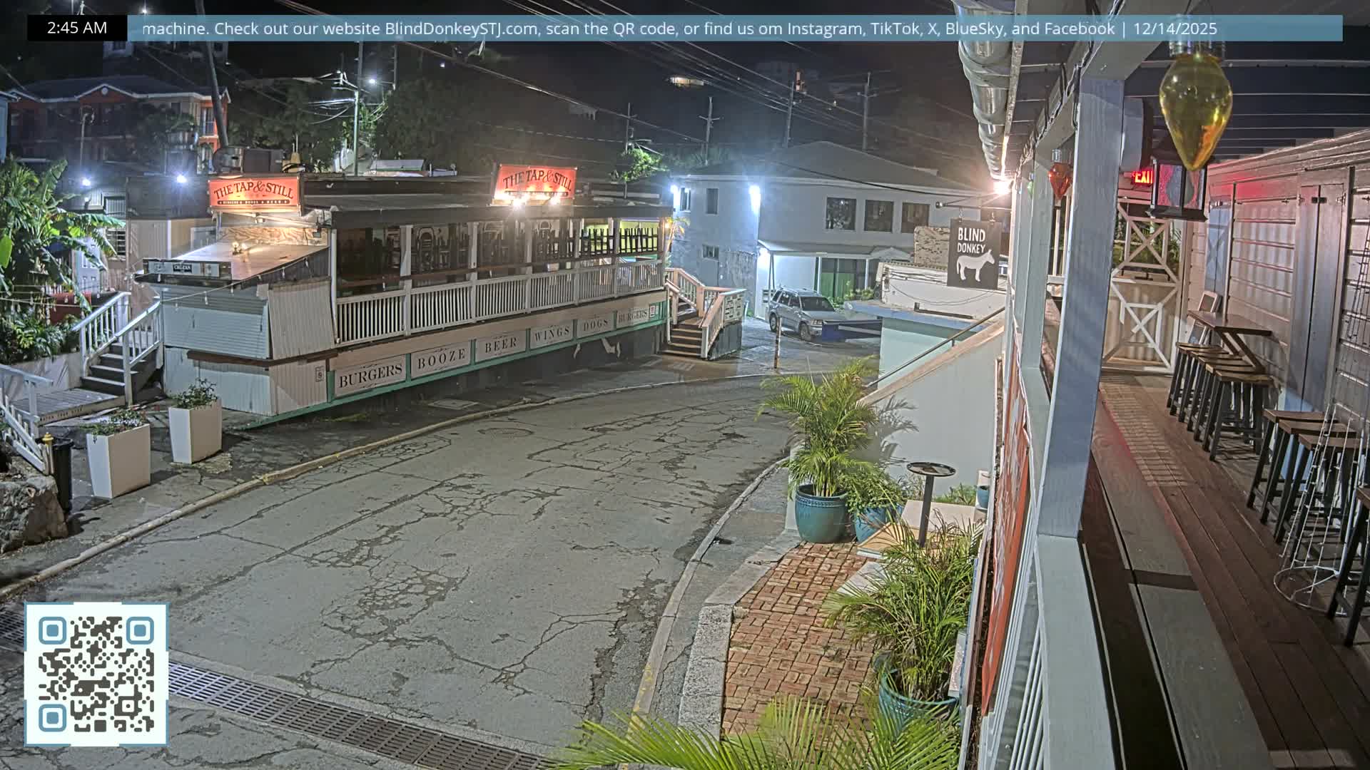 St. John, Cruz Bay Prince Street (Pridsens Gade) from Blind Donkey Live Cam - Cruz Bay, St. John, United States Virgin Islands, USA