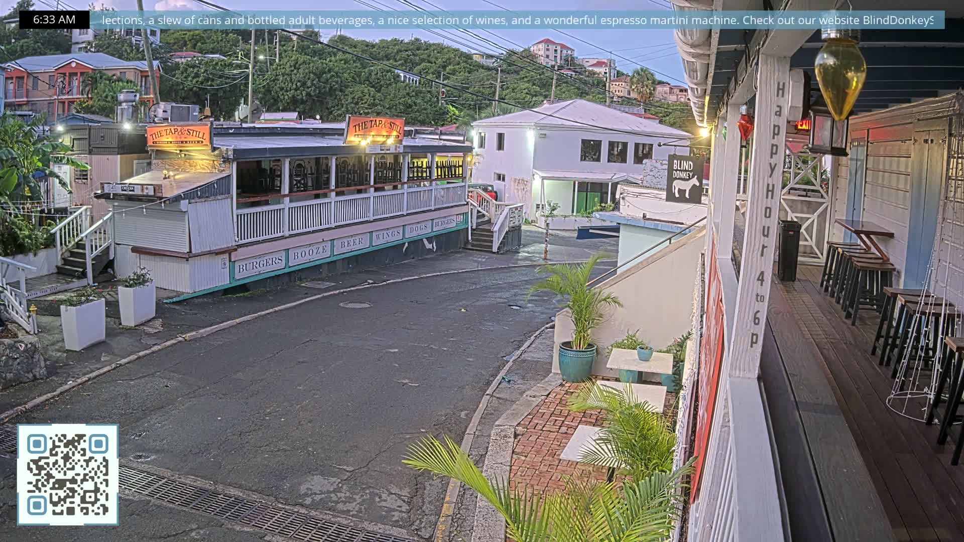 St. John, Cruz Bay Prince Street (Pridsens Gade) from Blind Donkey Live Cam - Cruz Bay, St. John, United States Virgin Islands, USA