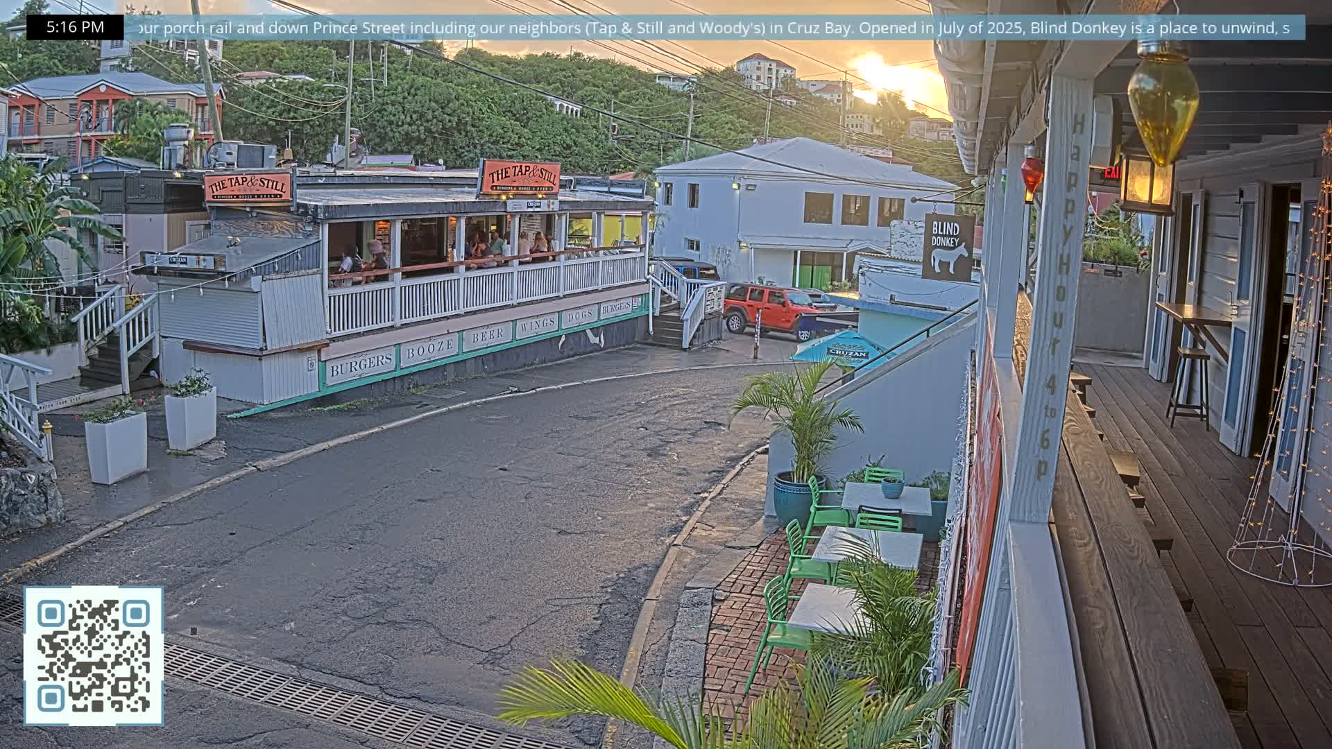St. John, Cruz Bay Prince Street (Pridsens Gade) from Blind Donkey Live Cam - Cruz Bay, St. John, United States Virgin Islands, USA
