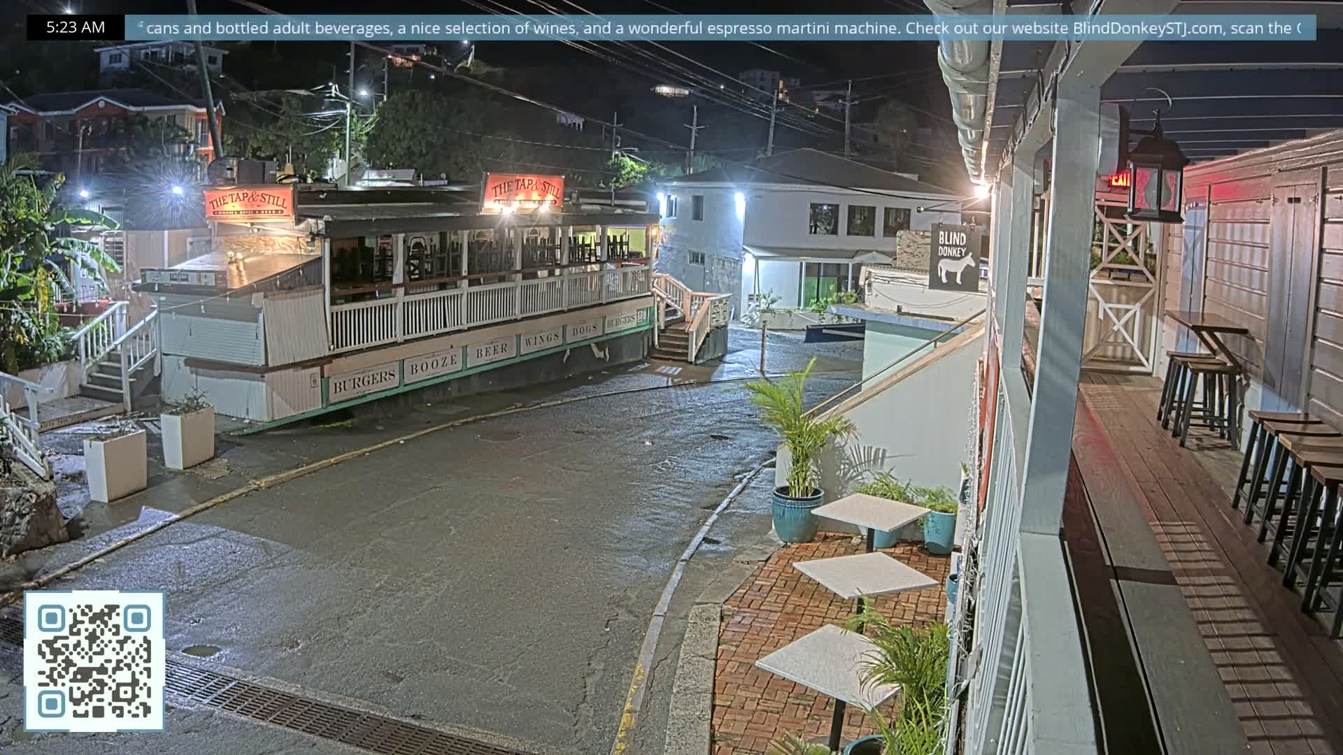 St. John, Cruz Bay Prince Street (Pridsens Gade) from Blind Donkey Live Cam - Cruz Bay, St. John, United States Virgin Islands, USA