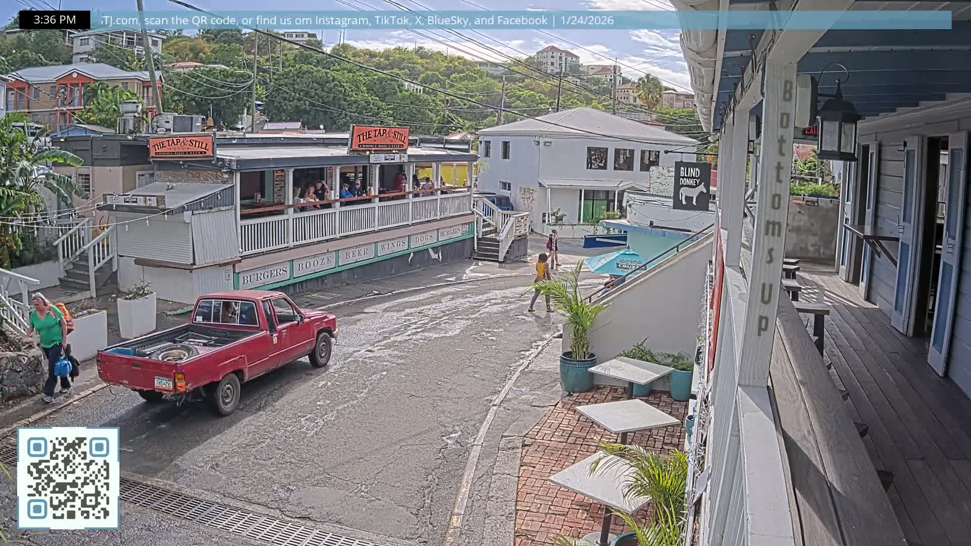 St. John, Cruz Bay Prince Street (Pridsens Gade) from Blind Donkey Live Cam - Cruz Bay, St. John, United States Virgin Islands, USA