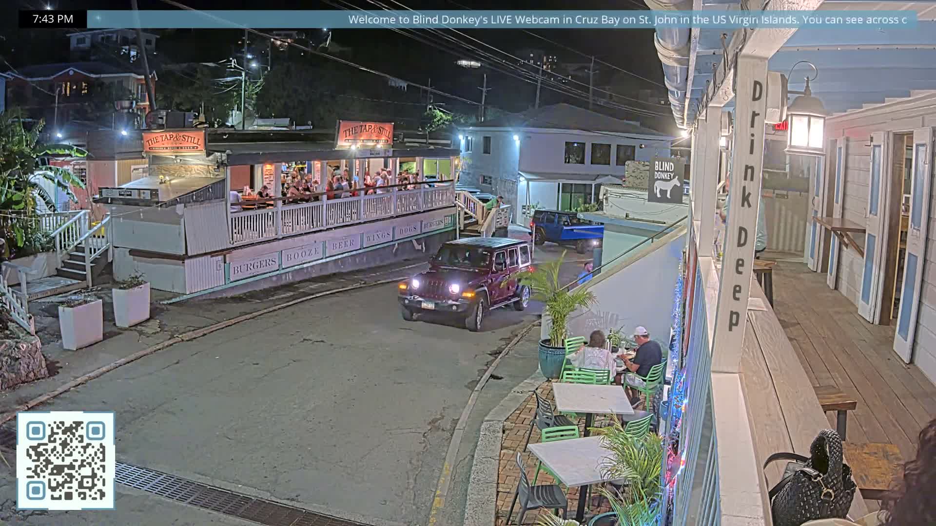 St. John, Cruz Bay Prince Street (Pridsens Gade) from Blind Donkey Live Cam - Cruz Bay, St. John, United States Virgin Islands, USA